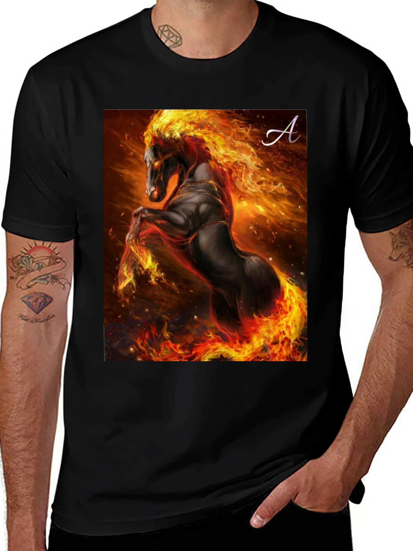 Variant 17 of Fiery Horse Graphic T-Shirt - Black