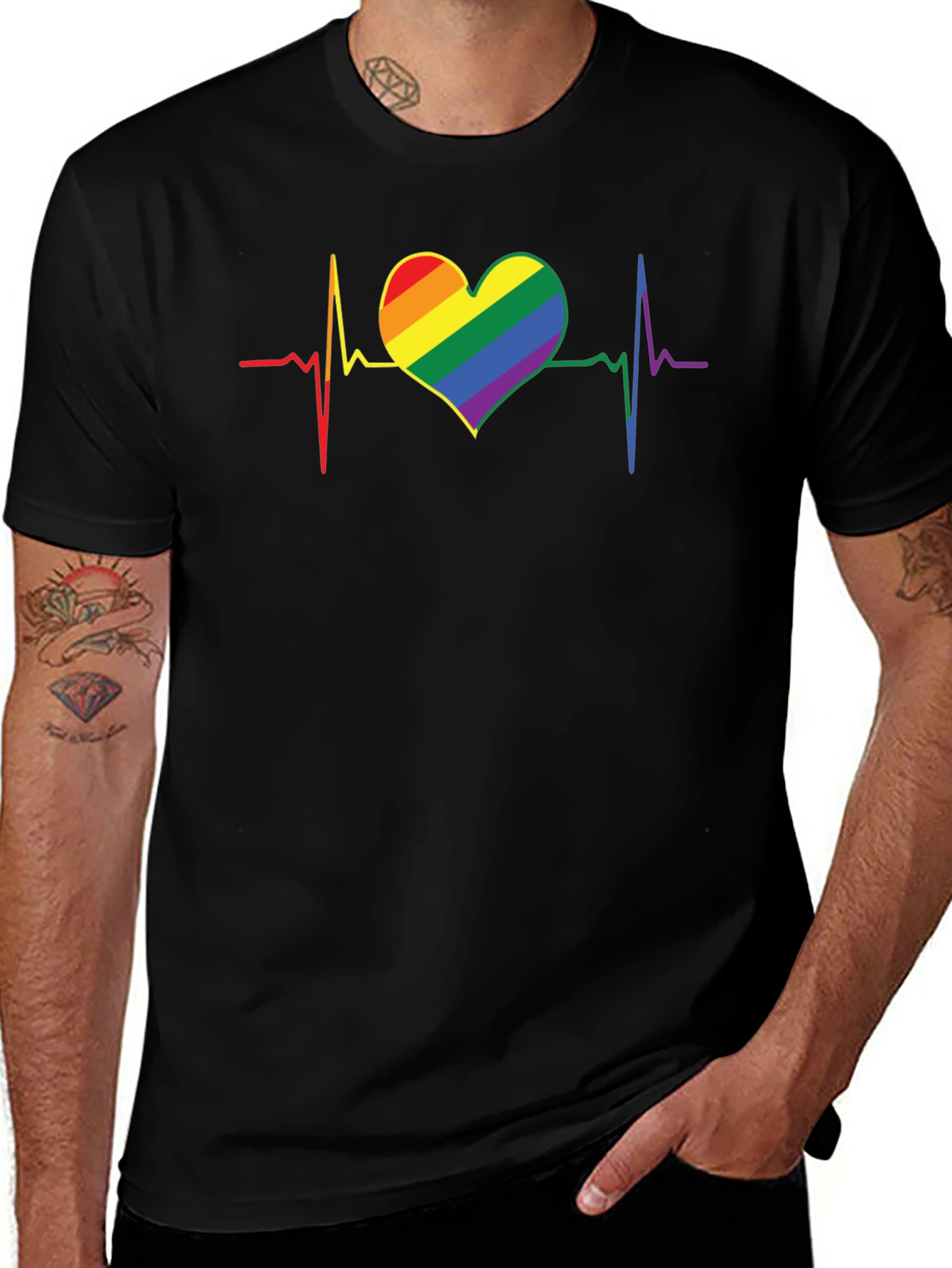 Variant 2 of LGBT Pride Rainbow Heartbeat T-Shirt