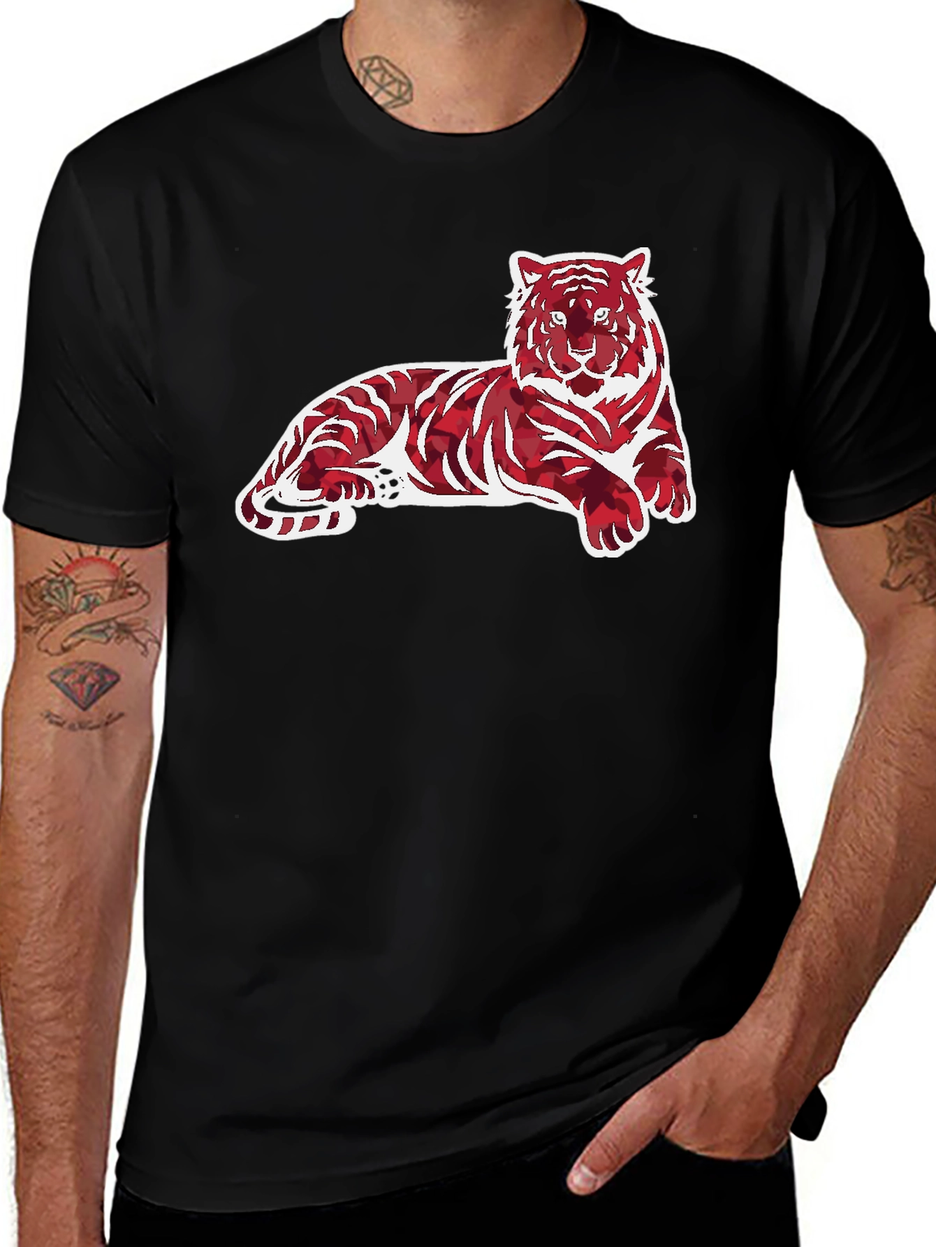 Black Tiger Print Graphic Tee - Men's Casual Wear main image