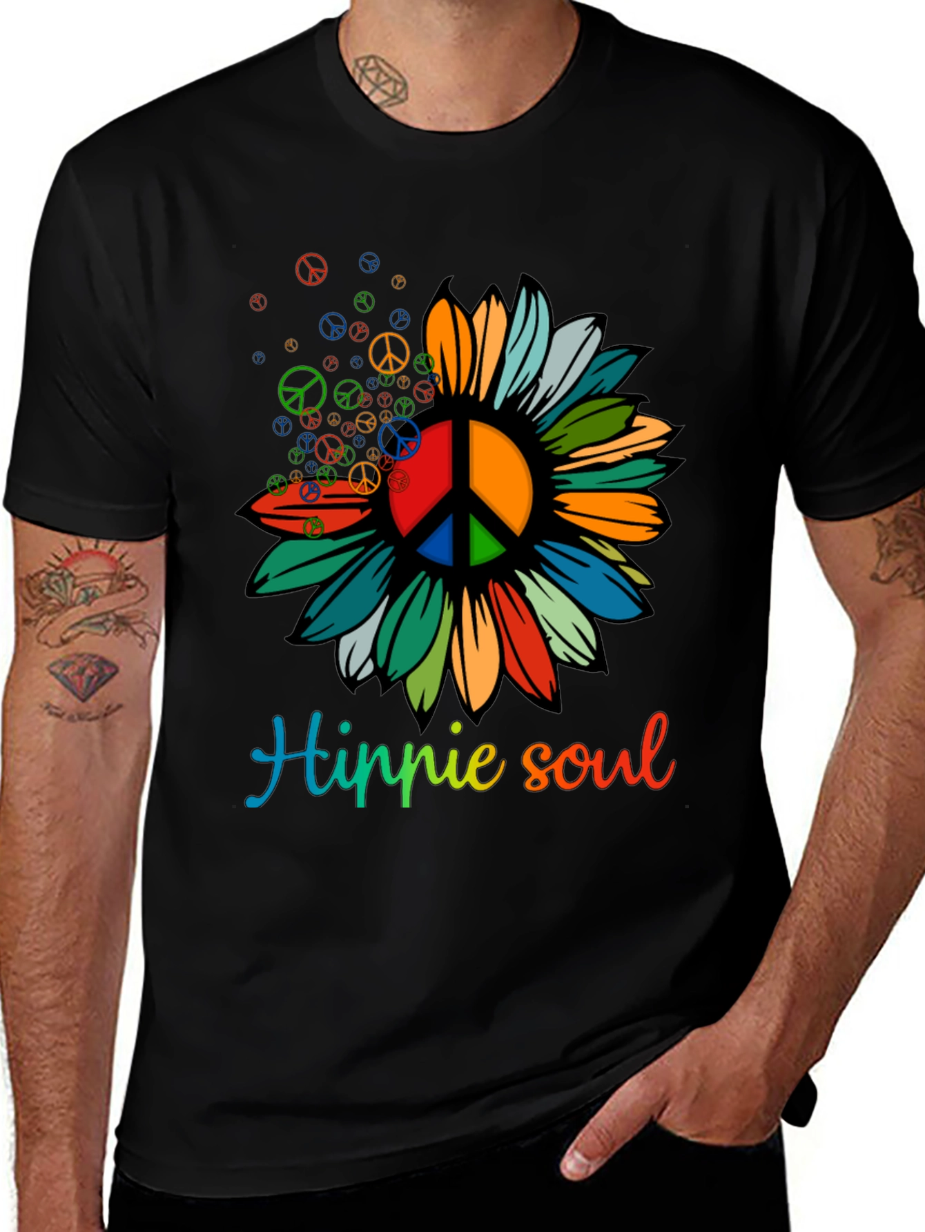 Variant 17 of Hippie Soul Peace Sign Sunflower Graphic Tee