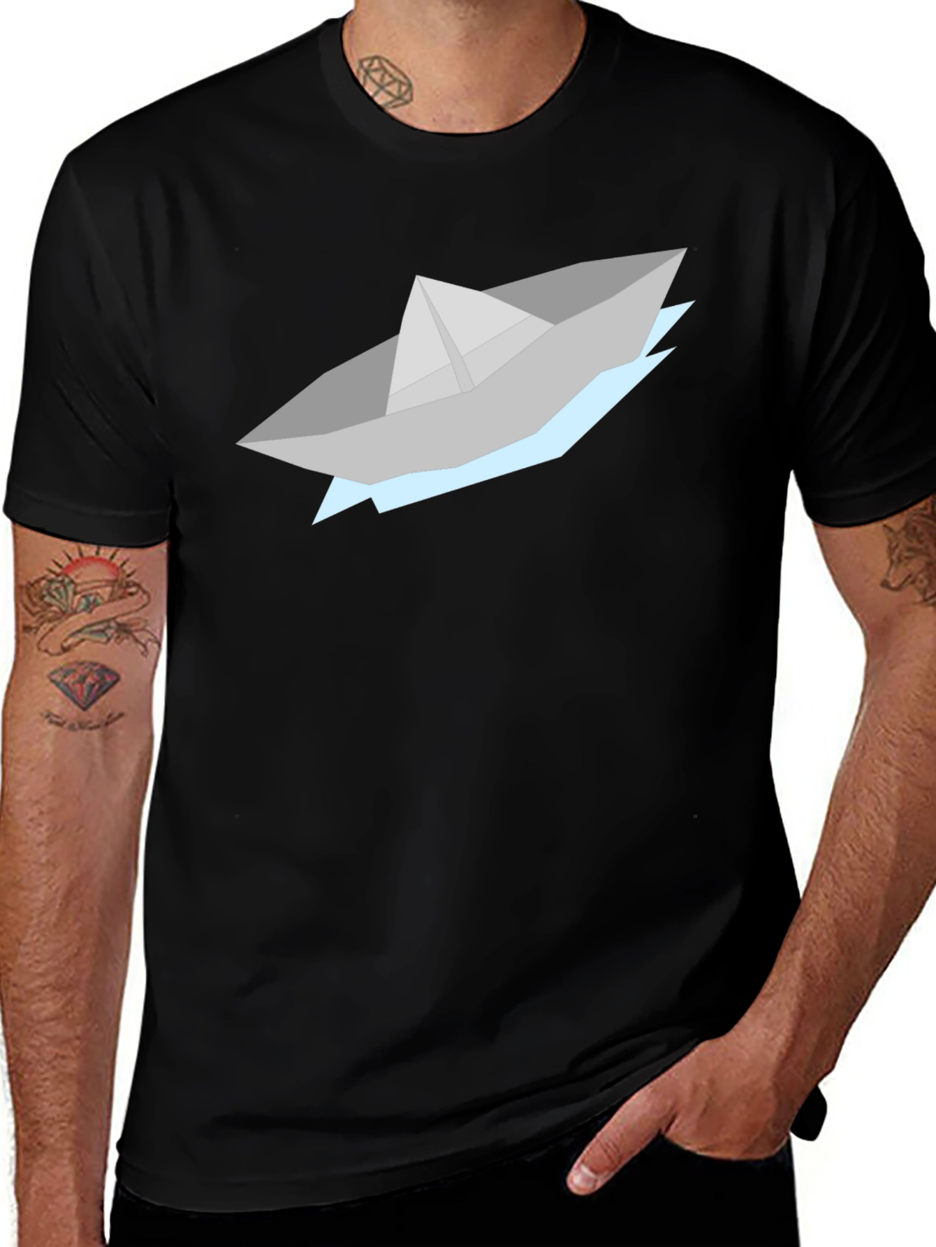 Variant 23 of Origami Boat Graphic Tee - Black