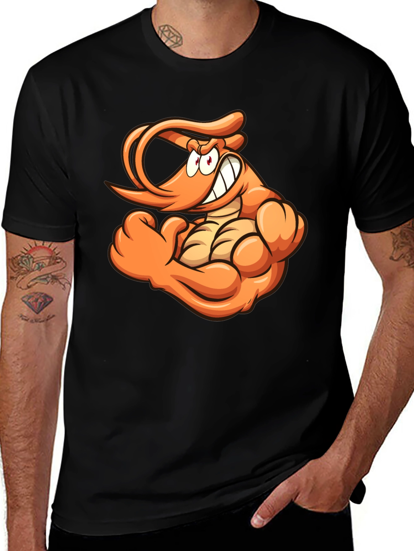 Variant 5 of Shrimp Muscle Cartoon Black T-Shirt