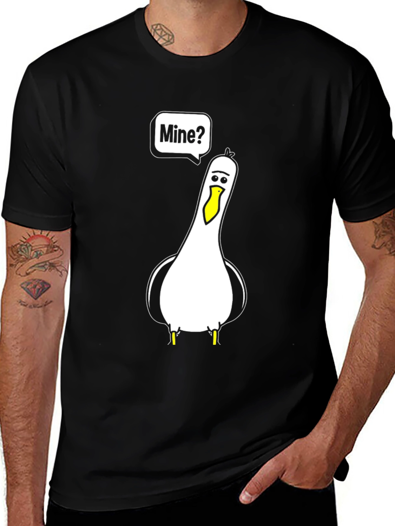 Black Funny Seagull 'Mine?' Graphic T-Shirt main image
