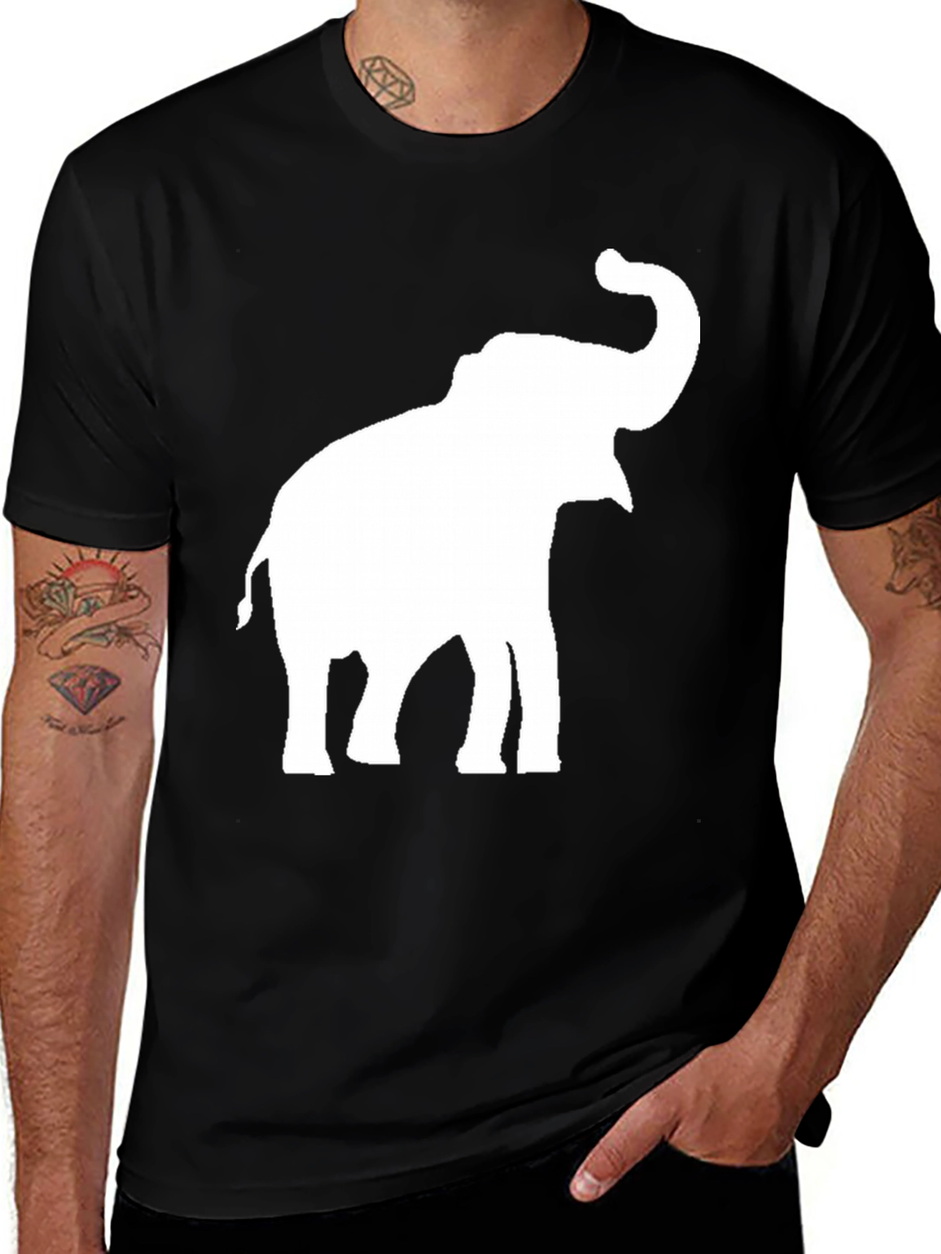 Variant 25 of Elephant Graphic Tee - Black Cotton Casual Top