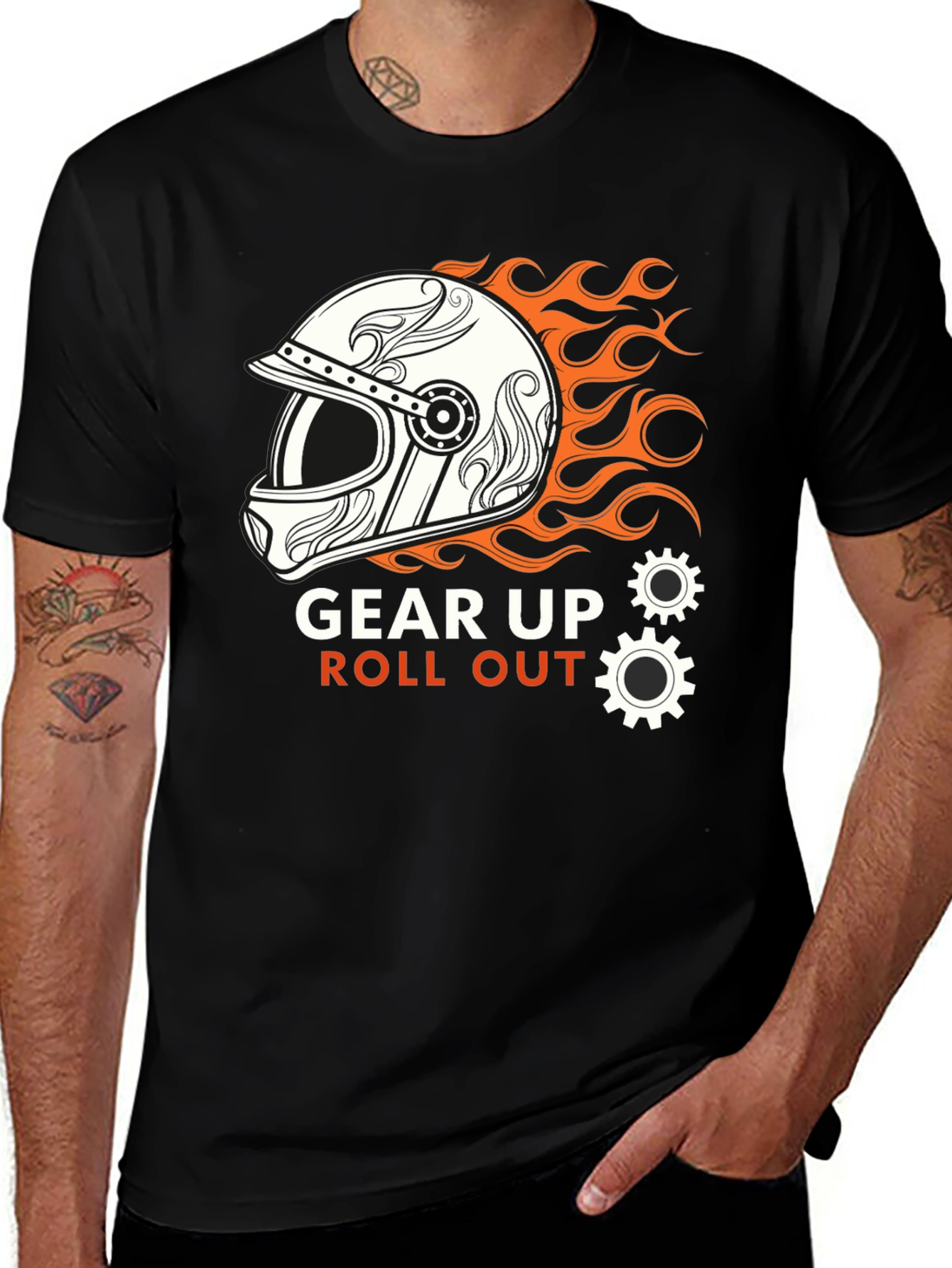 Variant 30 of Gear Up Roll Out T-Shirt Motorcycle Helmet Flames Design