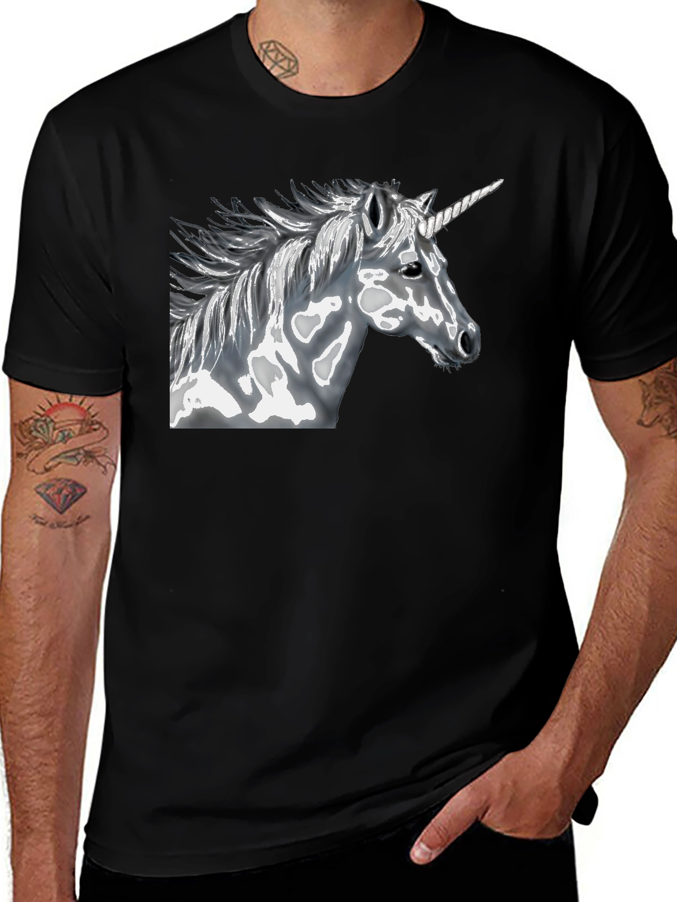 Variant 7 of Unicorn Graphic Tee - Black Cotton Blend Shirt