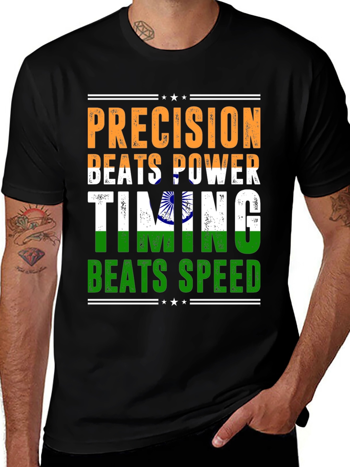 Variant 27 of Precision Beats Power Timing Beats Speed Graphic Tee