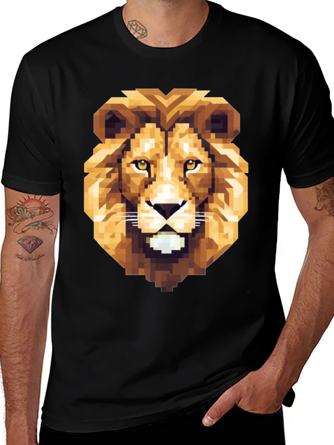 Variant 21 of Pixelated Lion Graphic Tee - Bold Black Shirt