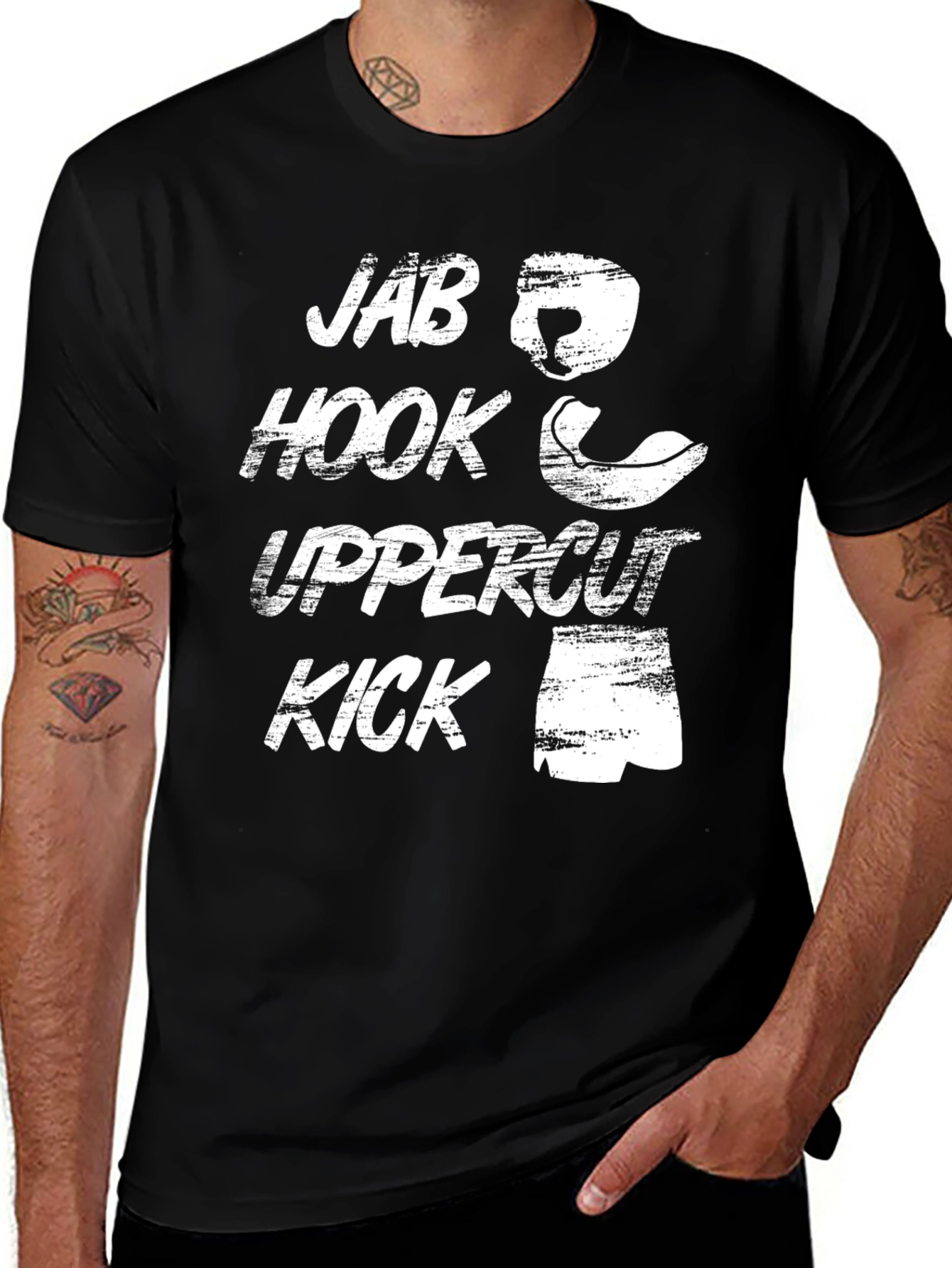 Variant 25 of Jab Hook Uppercut Kick T-Shirt Boxing MMA