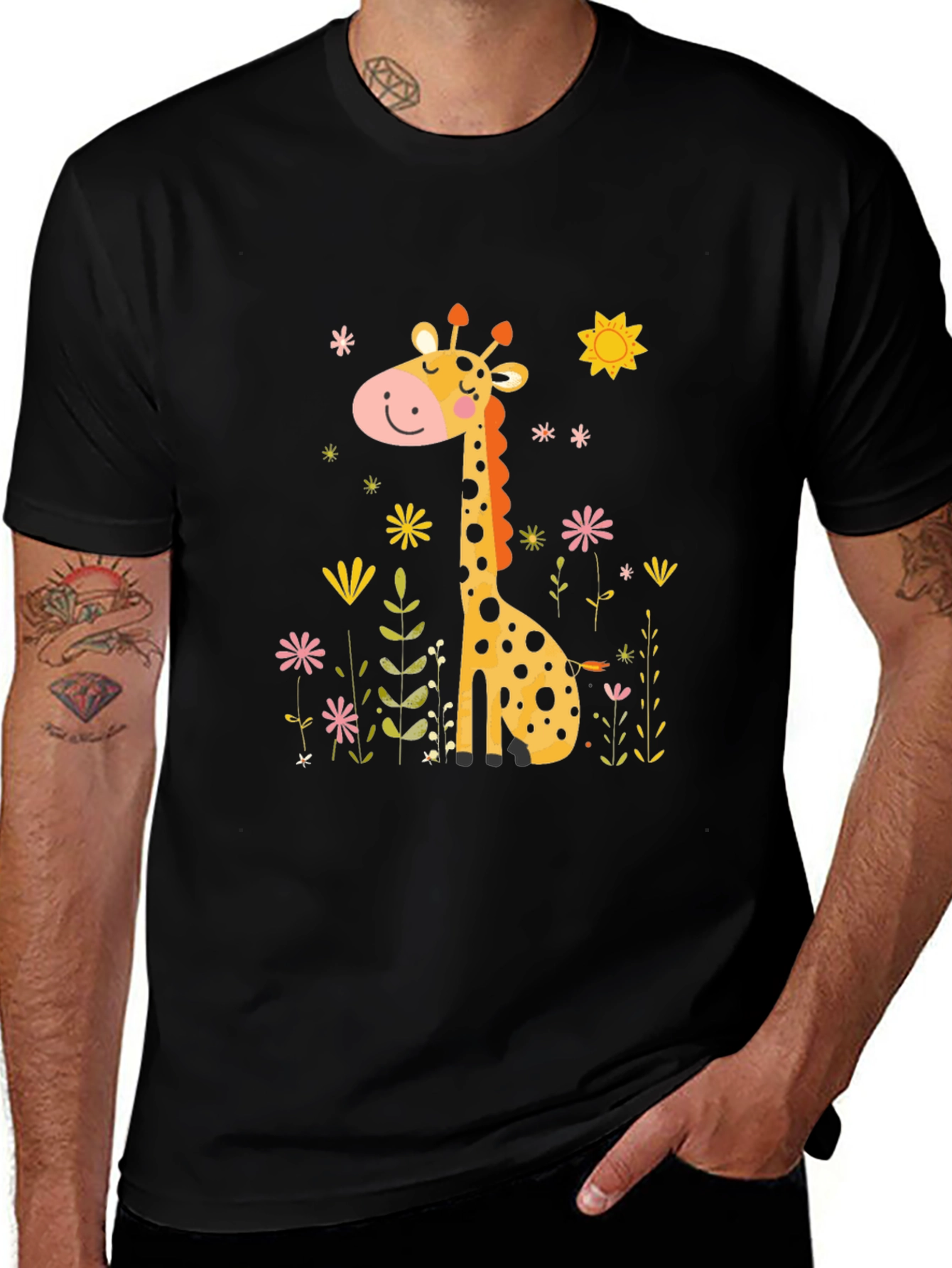 Variant 22 of Cute Giraffe Graphic Tee - Black