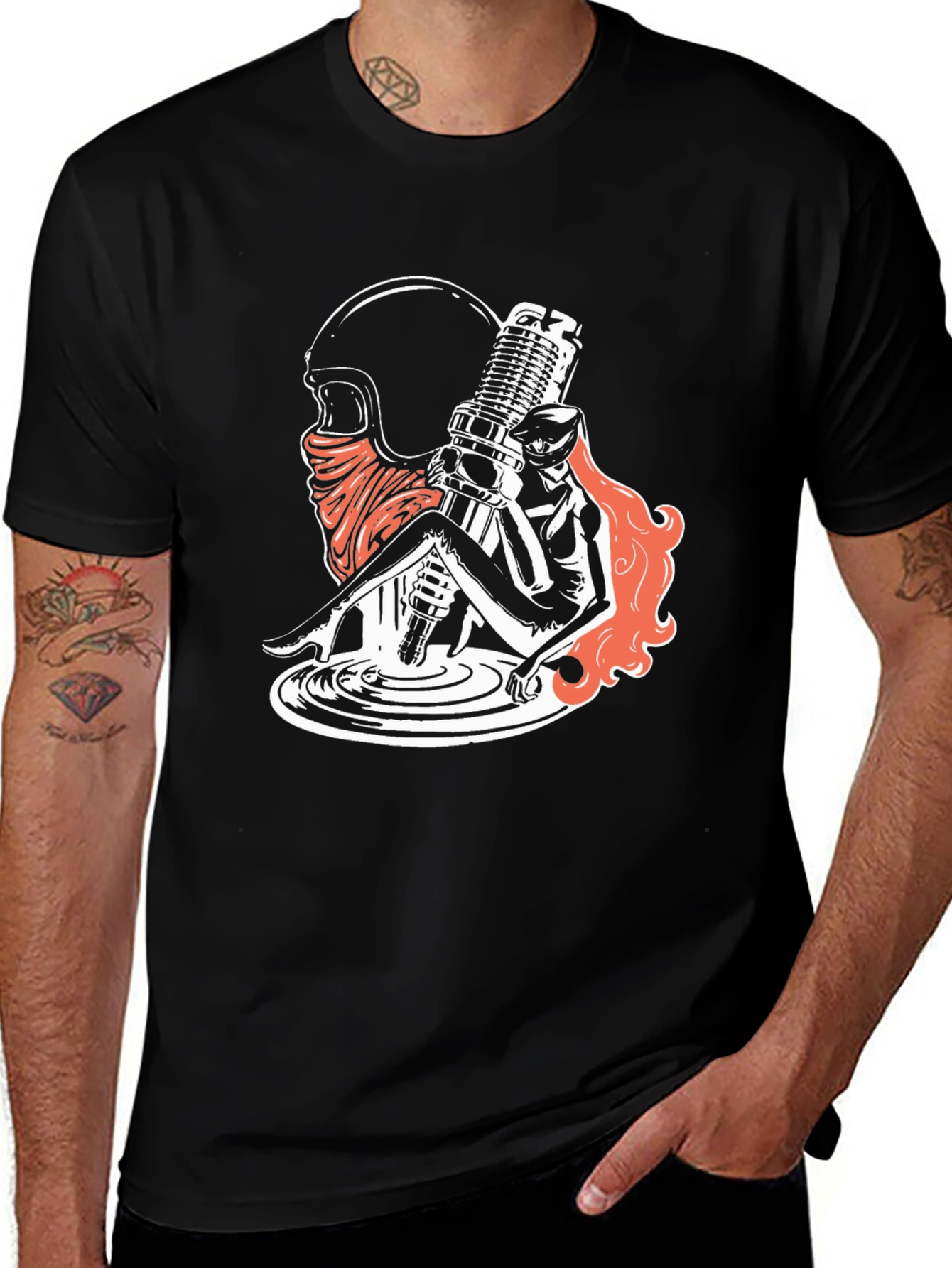 Variant 2 of Motorcycle Spark Plug Girl Graphic Tee - Black