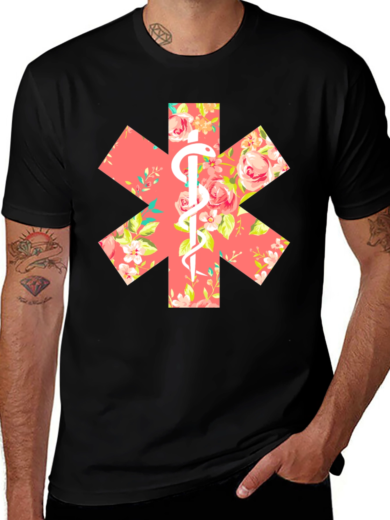 Floral EMT Star of Life Unisex T-Shirt