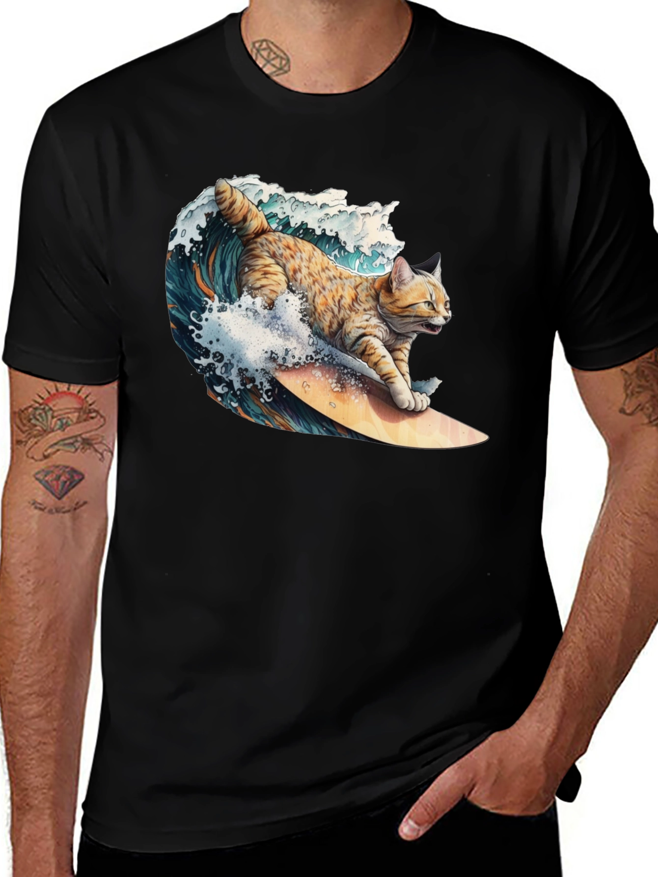 Variant 11 of Surfing Cat T-Shirt - Cool Graphic Tee