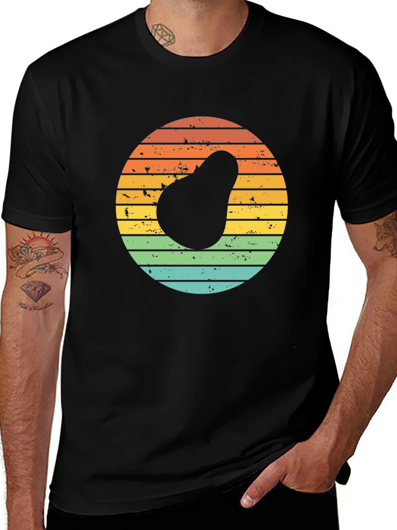 Variant 7 of Retro Avocado Sunset Graphic Tee - Black