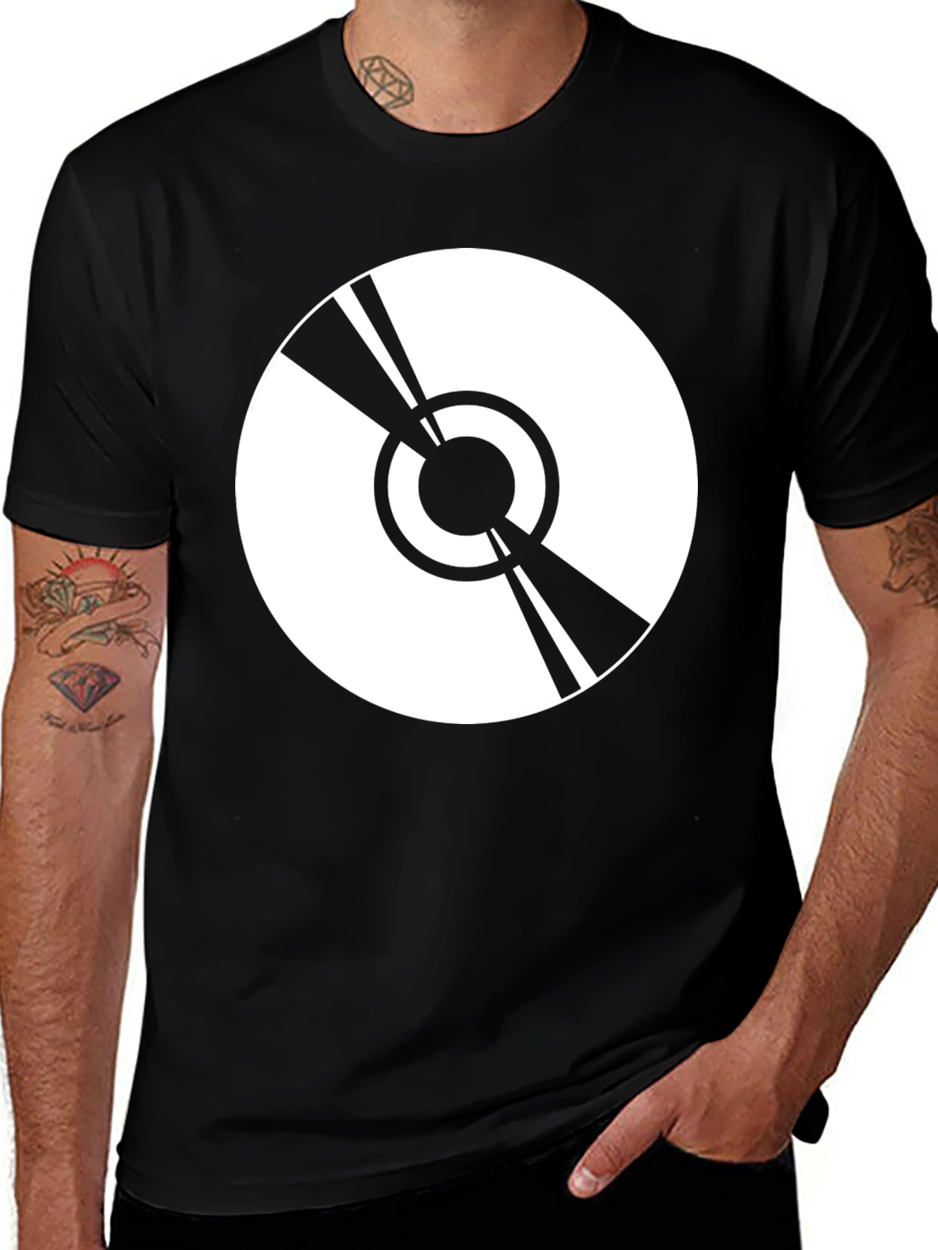 Black Minimalist Vinyl Record Graphic Black T-Shirt main image