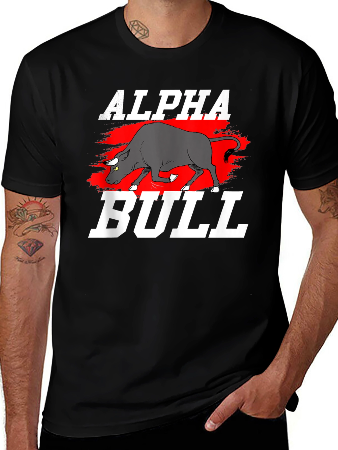 Variant 13 of Alpha Bull Graphic T-Shirt - Black Cotton Tee