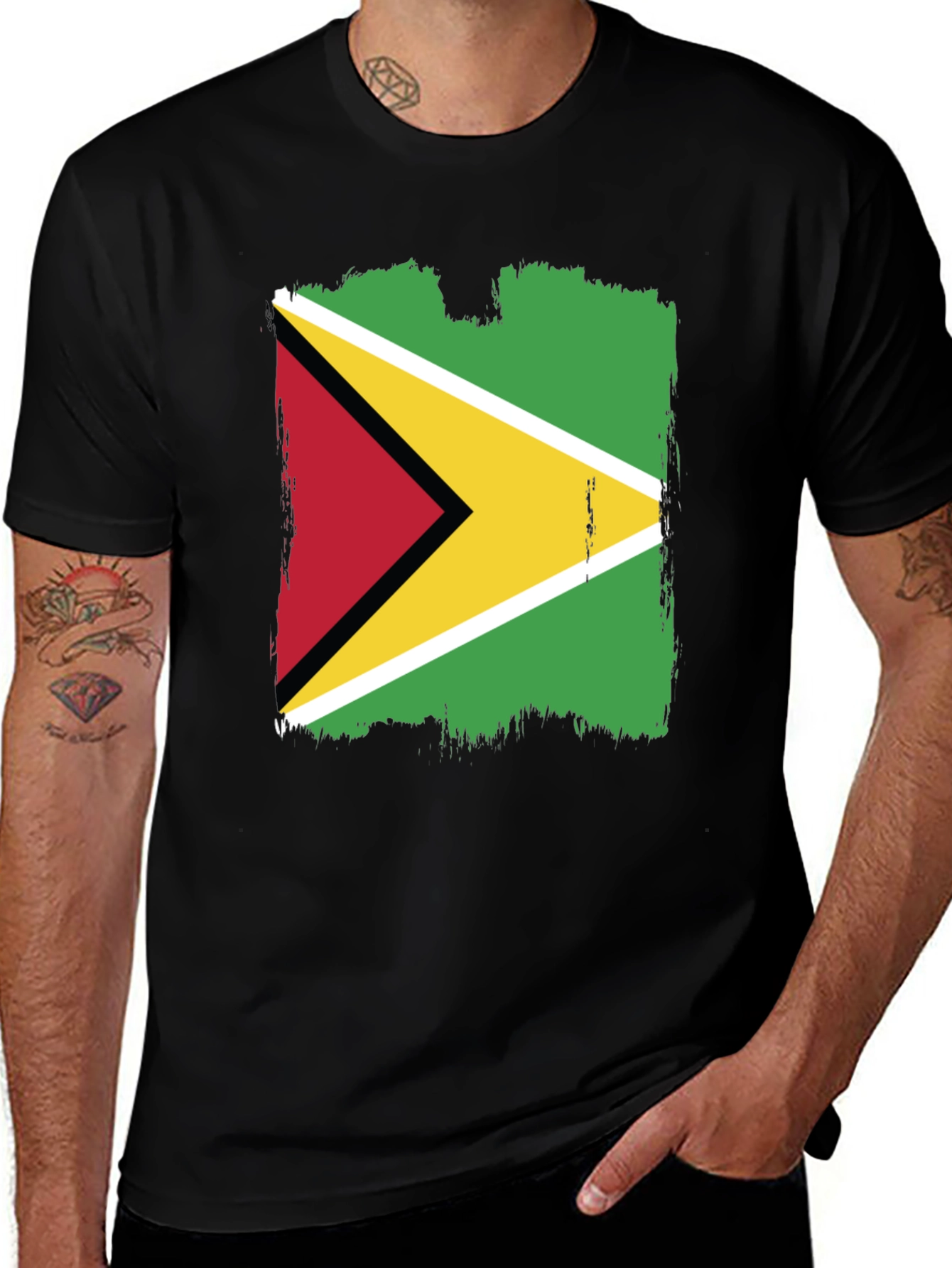 Guyana Flag Graphic Tee - Black