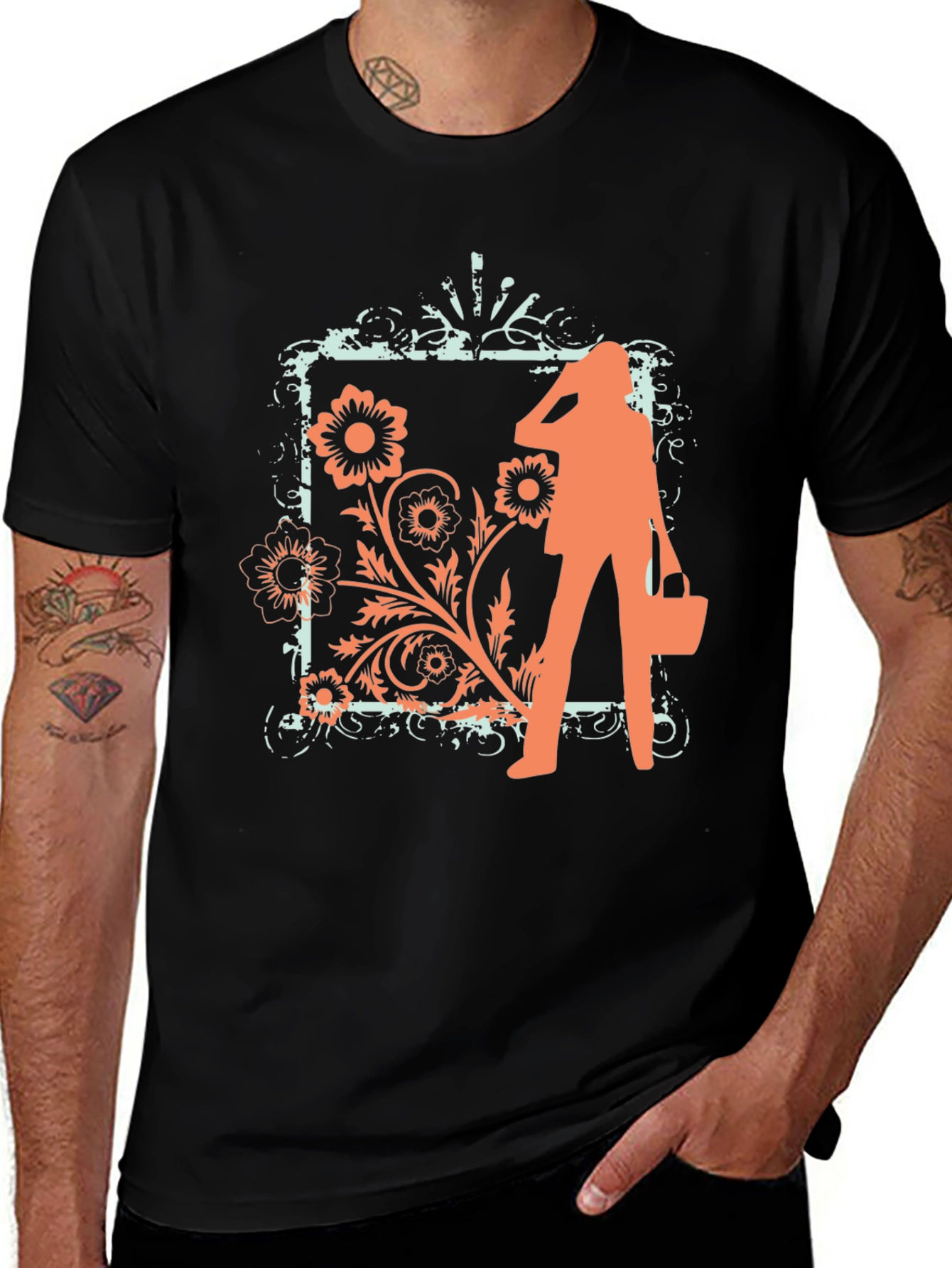Variant 11 of Trendy Black Tee with Fashion Floral Graphic