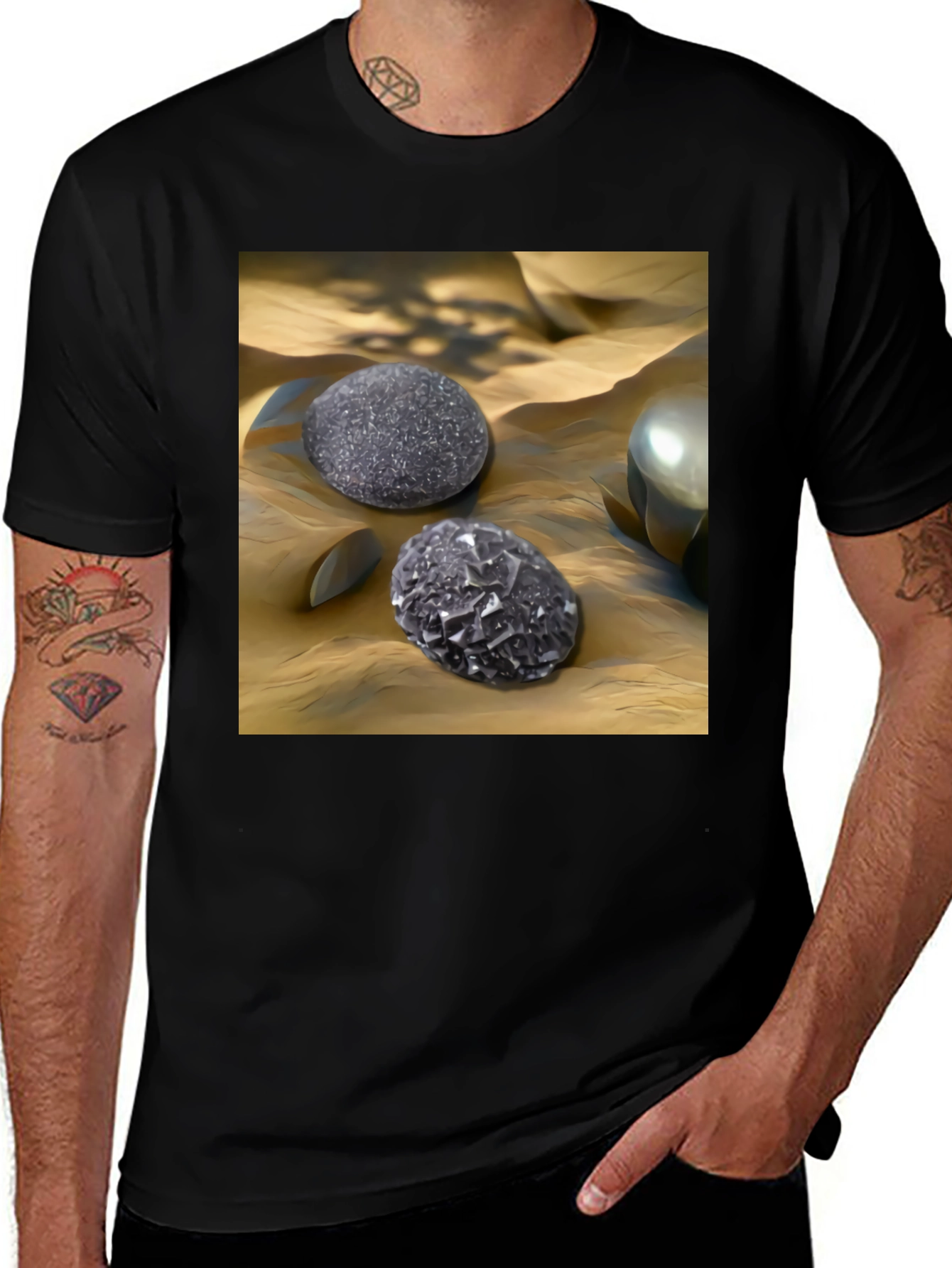 Abstract Stone Print Black T-Shirt