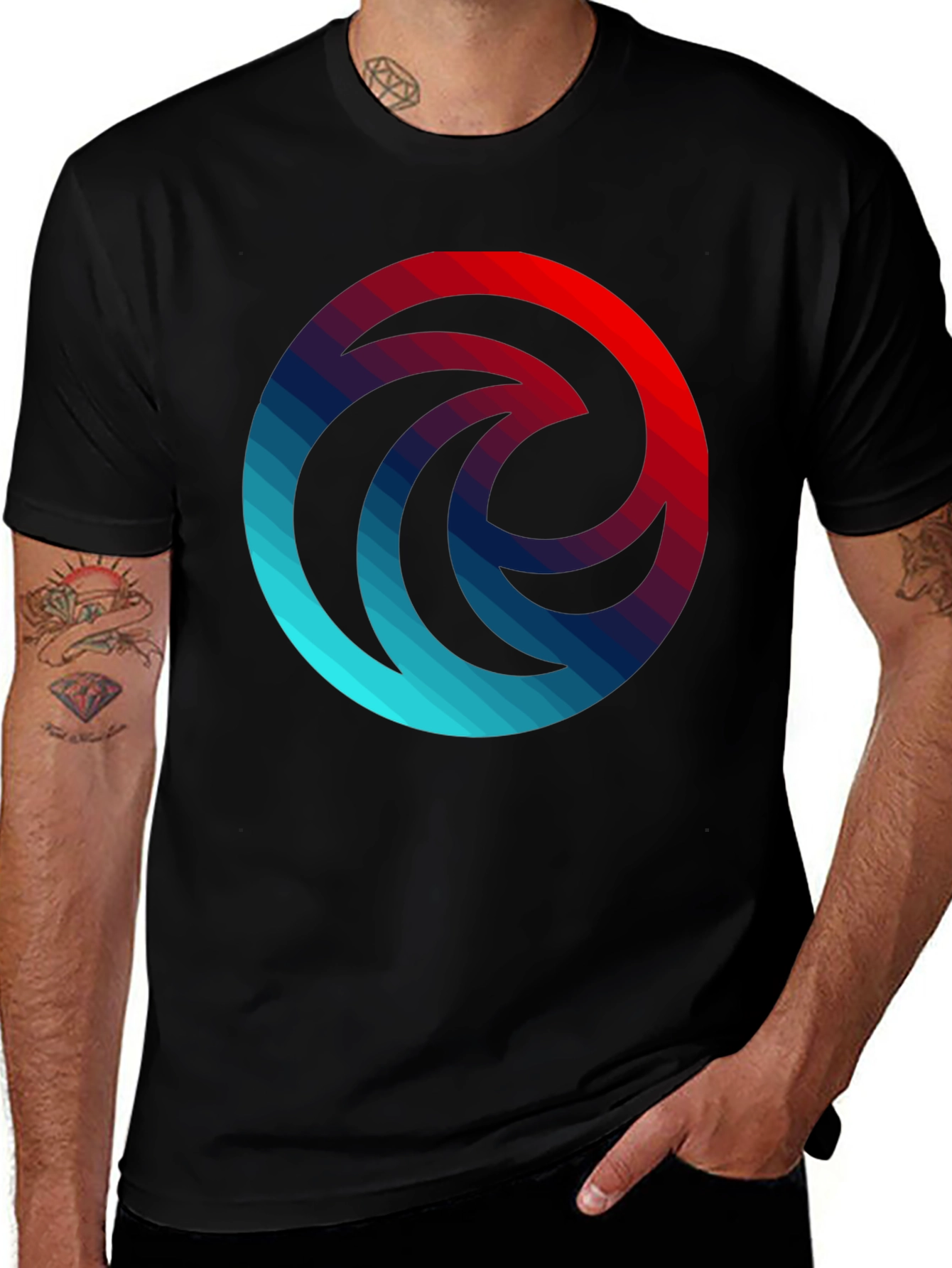 Gradient Wave Circle Graphic Black T-Shirt