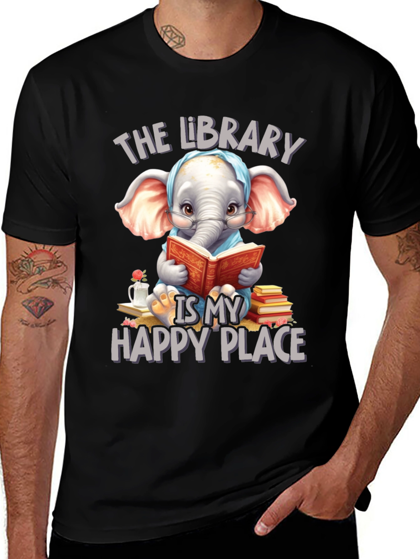 Variant 16 of Library Elephant T-Shirt - Happy Place Design