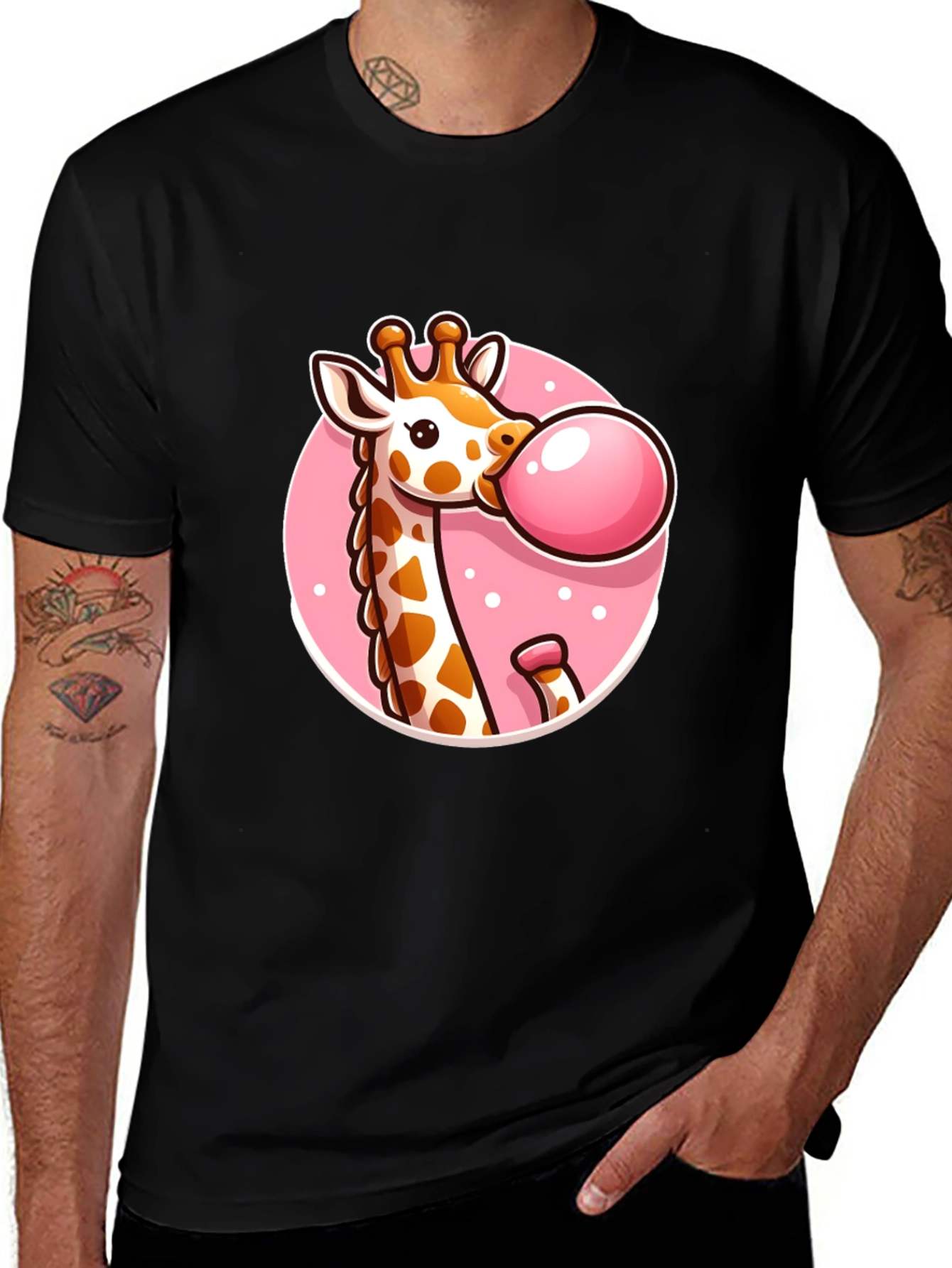 Variant 11 of Giraffe Bubble Gum Graphic Tee - Black