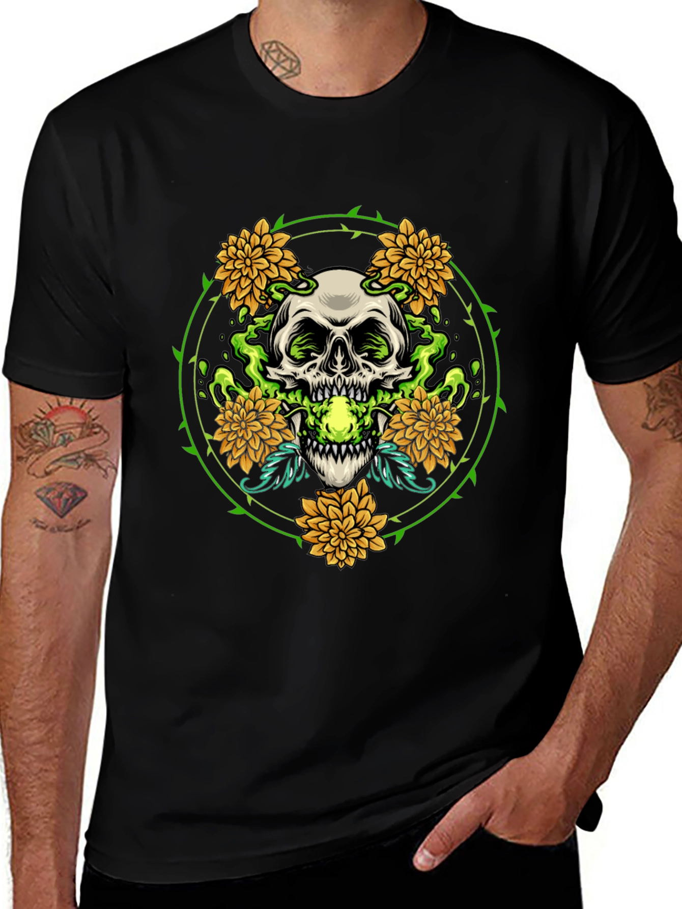 Variant 24 of Skull & Flowers Graphic Tee