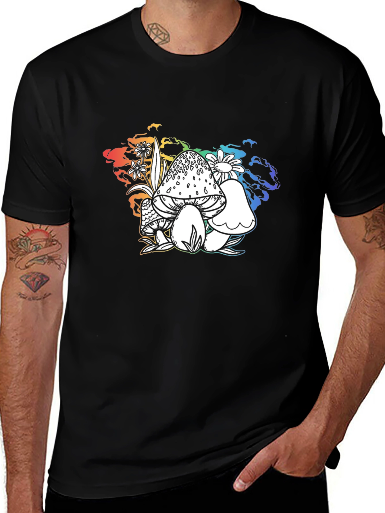 Variant 28 of Mushroom Graphic T-Shirt - Black Cotton Tee