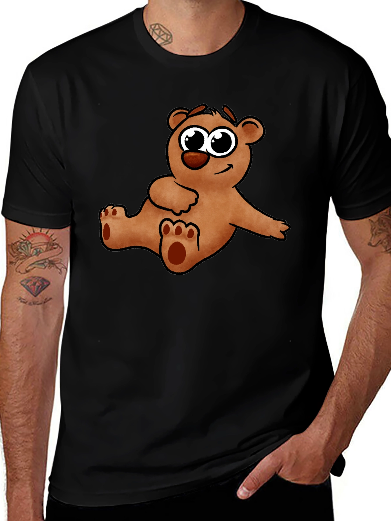Variant 10 of Cute Cartoon Bear Graphic Black T-Shirt