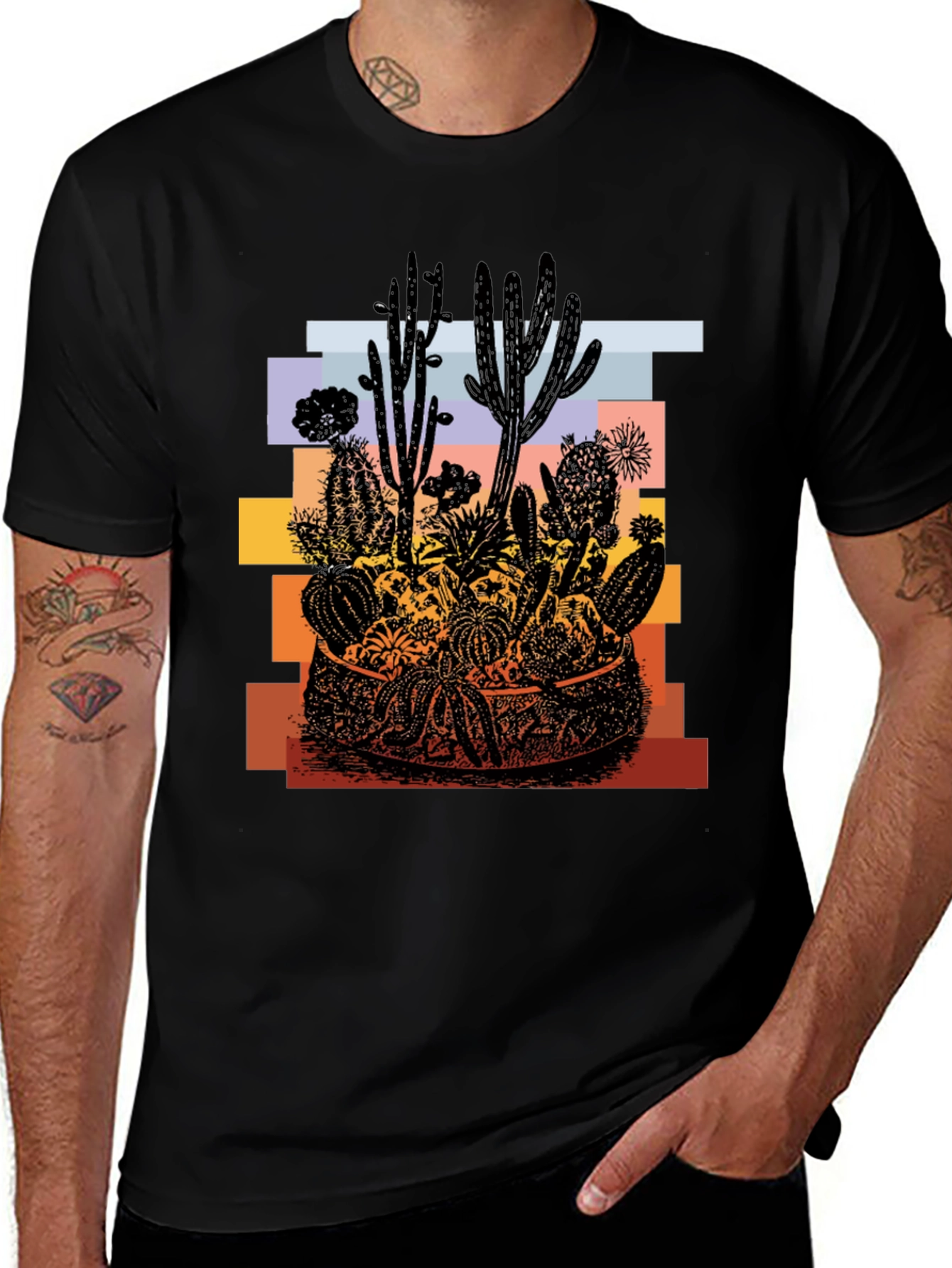 Variant 29 of Cactus Desert Graphic T-Shirt - Unisex Black Tee