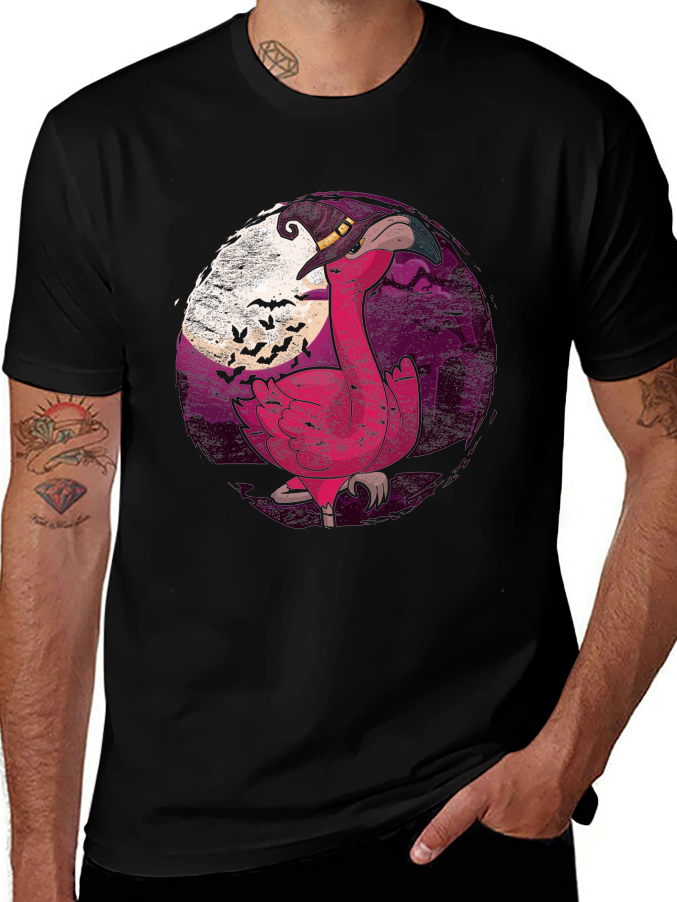 Halloween Flamingo T-Shirt - Witch Hat Spooky Design