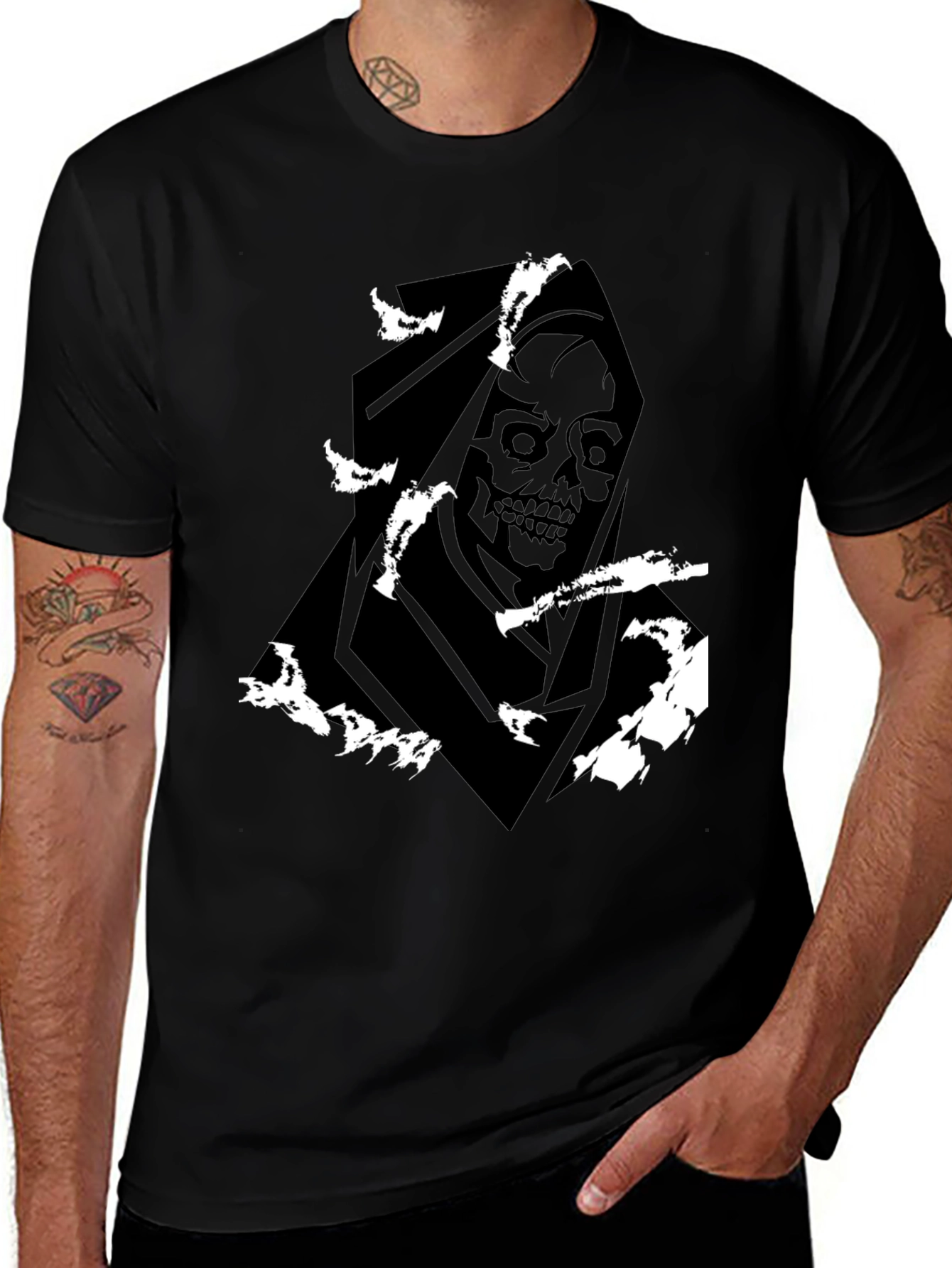 Variant 21 of Grim Reaper Graphic Tee - Black Cotton Blend