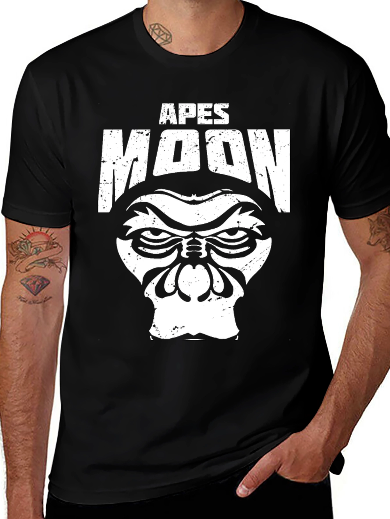 Variant 17 of Apes to the Moon Graphic T-Shirt - Black Crew Neck