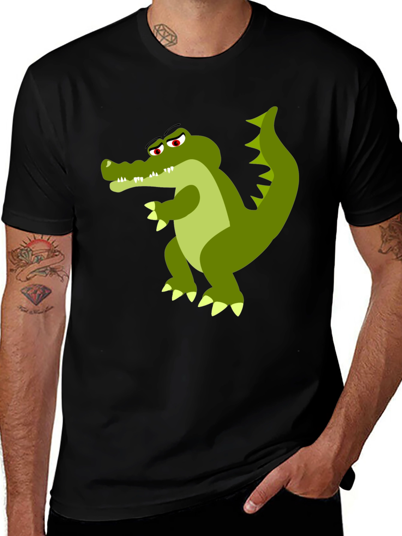 Variant 4 of Cool Crocodile Graphic Tee - Black Cotton T-Shirt