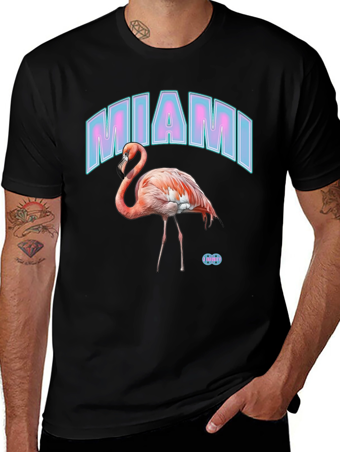 Variant 14 of Miami Flamingo Graphic Tee - Black Cotton Casual T-Shirt