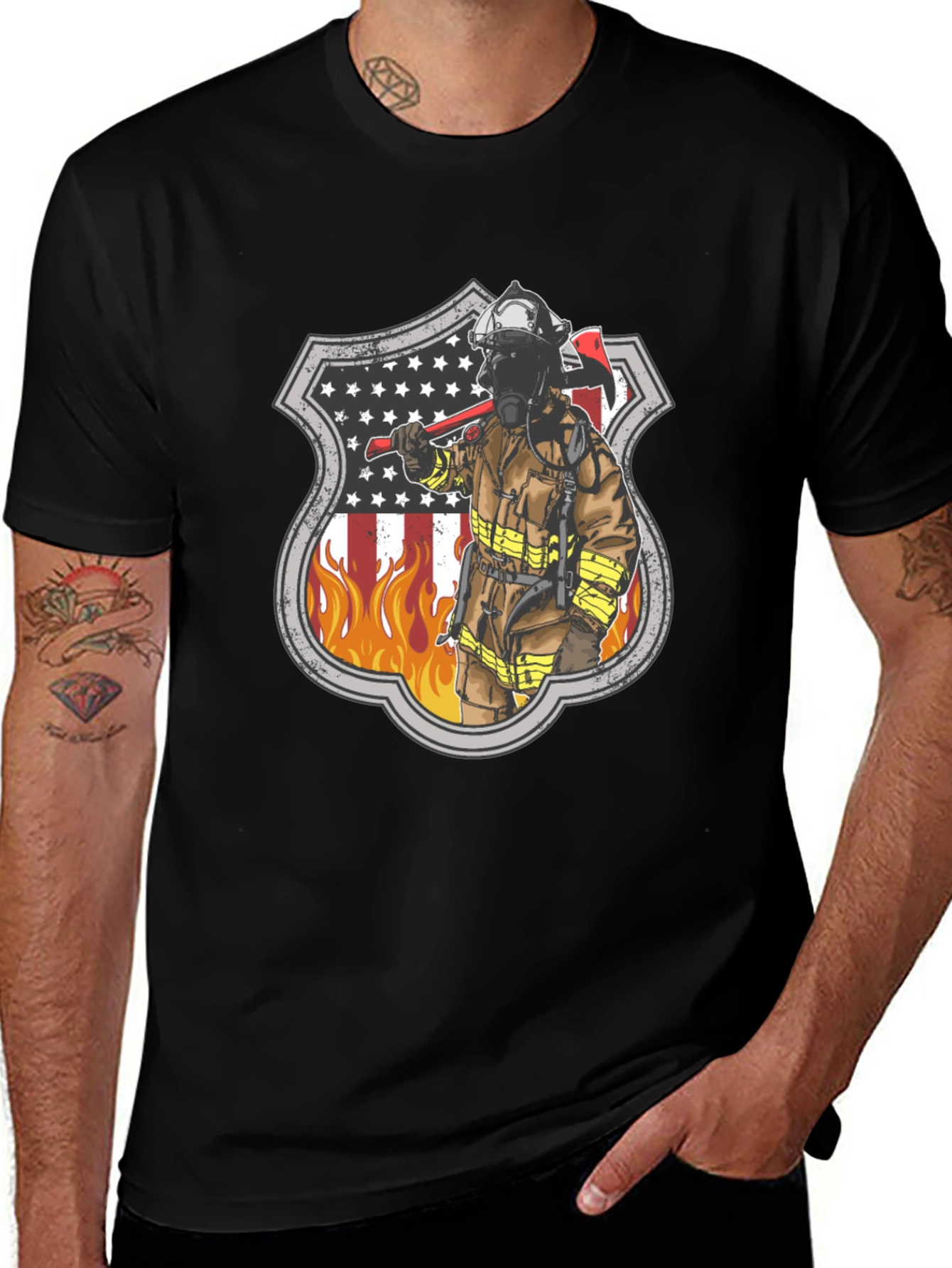 Variant 26 of Firefighter Shield Graphic T-Shirt - Heroic Design