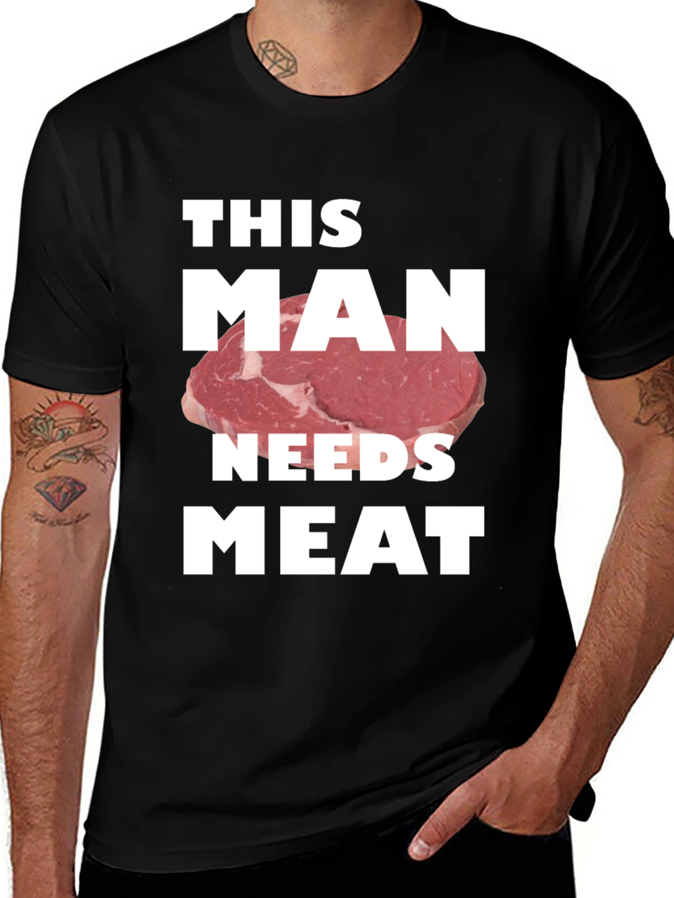 Variant 8 of This Man Needs Meat Graphic T-Shirt - Novelty Tee