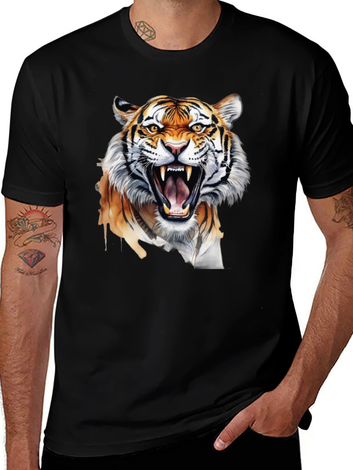 Variant 2 of Tiger Graphic Print Black T-Shirt