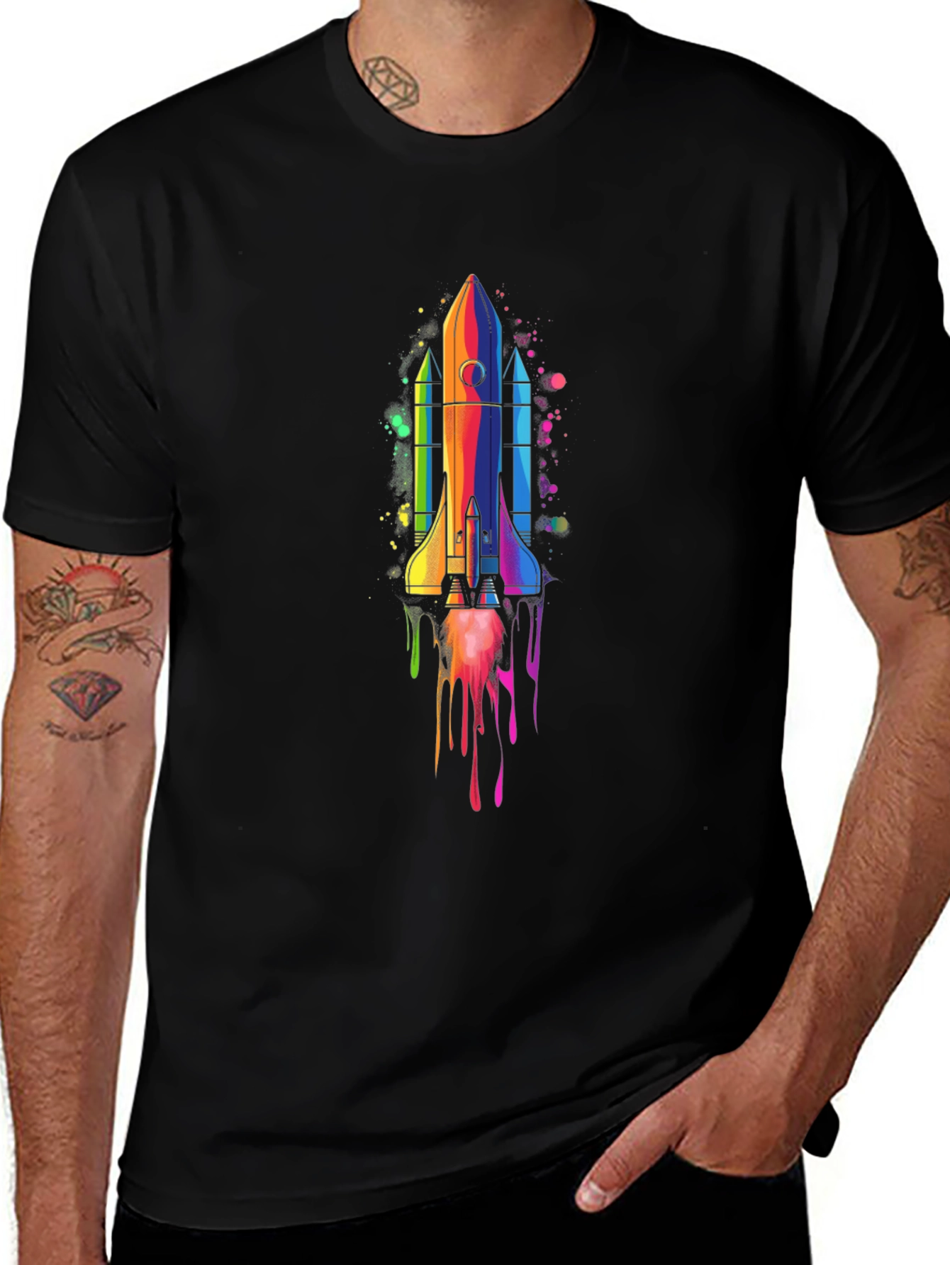 Variant 12 of Rainbow Rocket Graphic Tee - Black