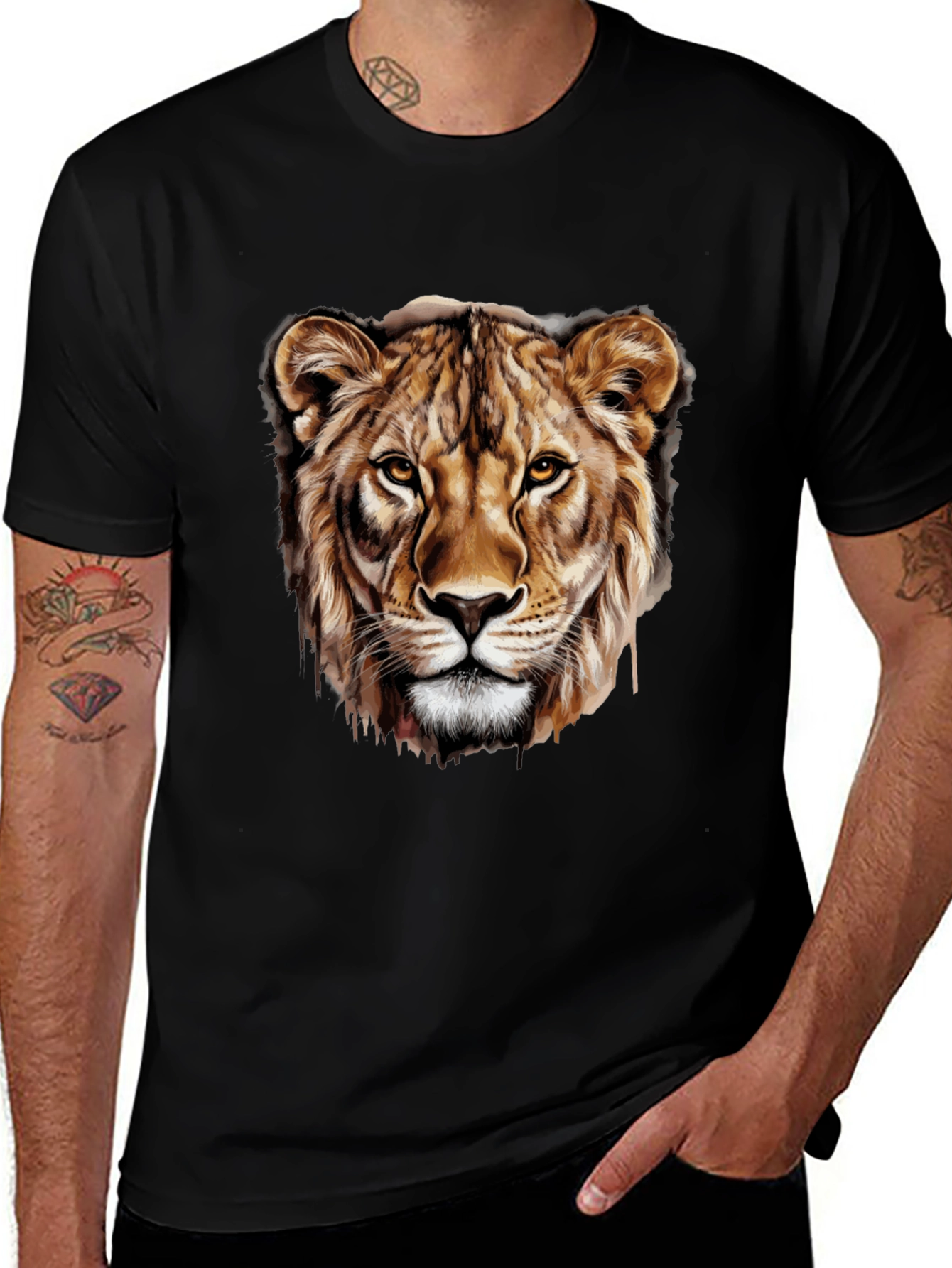 Variant 30 of Lion Head Graphic Black T-Shirt