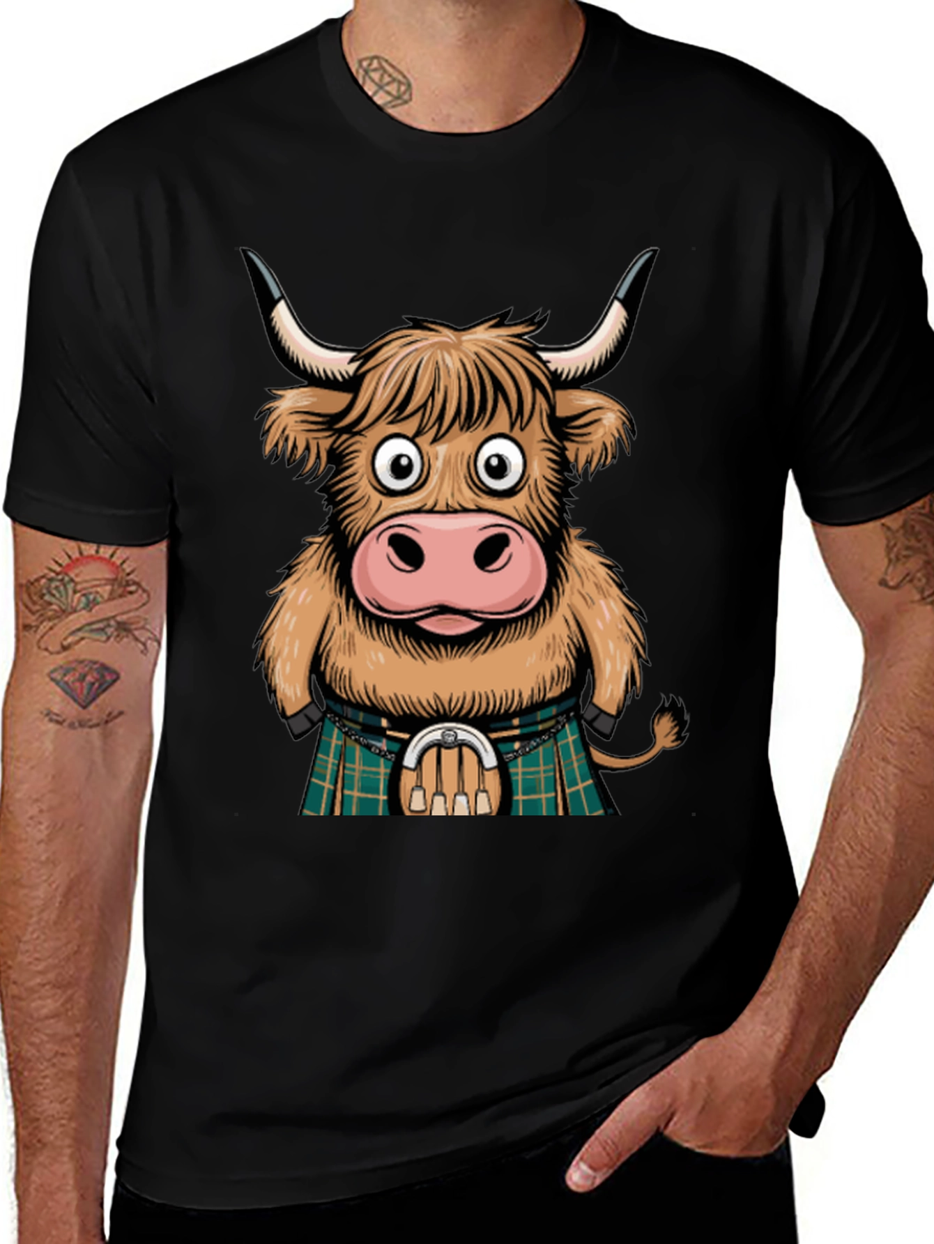 Variant 9 of Highland Cow Kilt T-Shirt - Scottish Humor Tee
