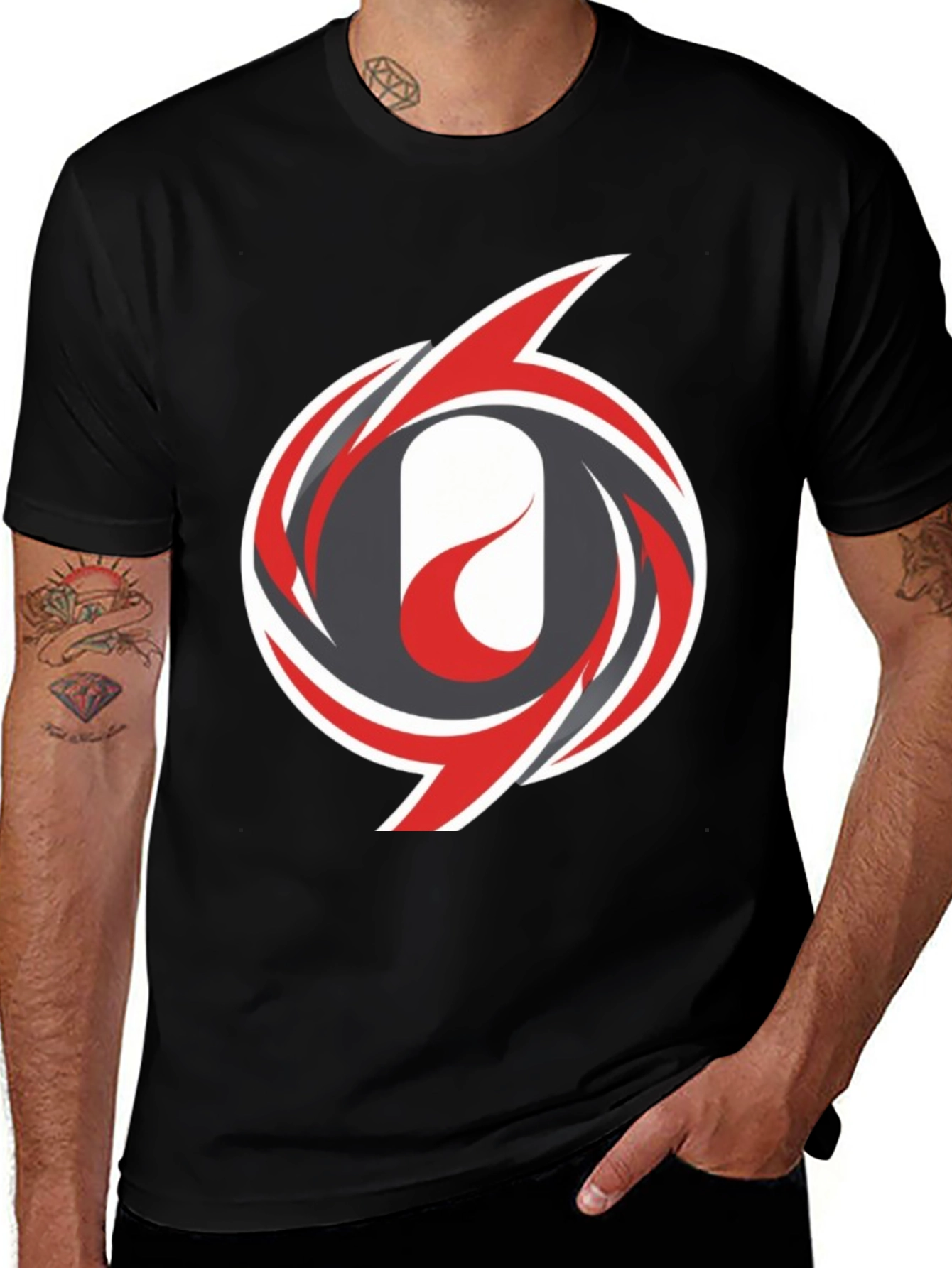 Variant 5 of Men's Black T-Shirt with Abstract Swirl Design