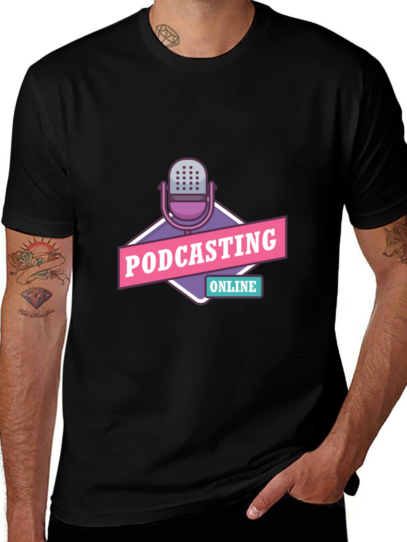 Variant 22 of Podcasting Online Graphic Tee - Black Cotton T-Shirt