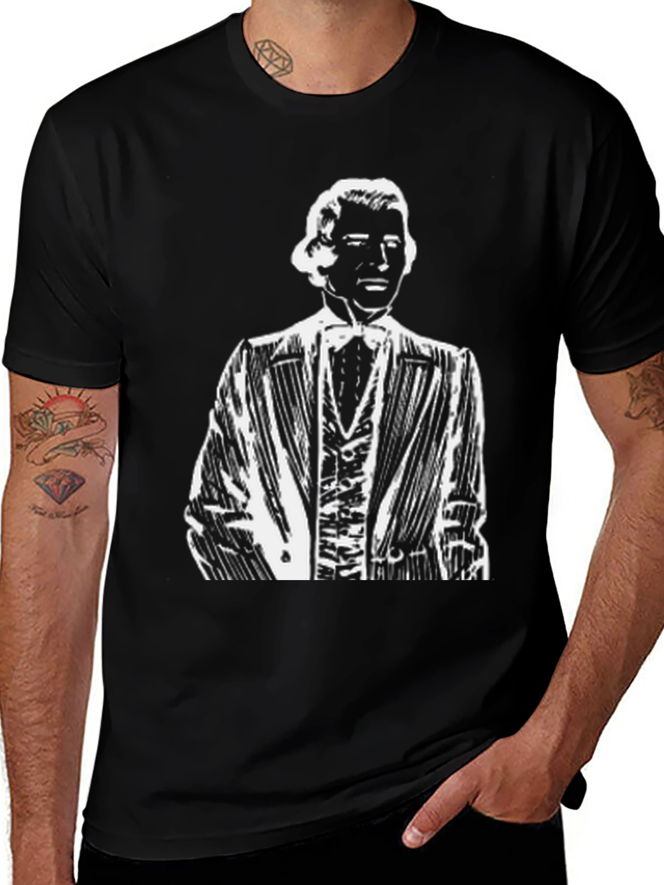 Black Gentleman Portrait Black T-Shirt - Classically Cool main image