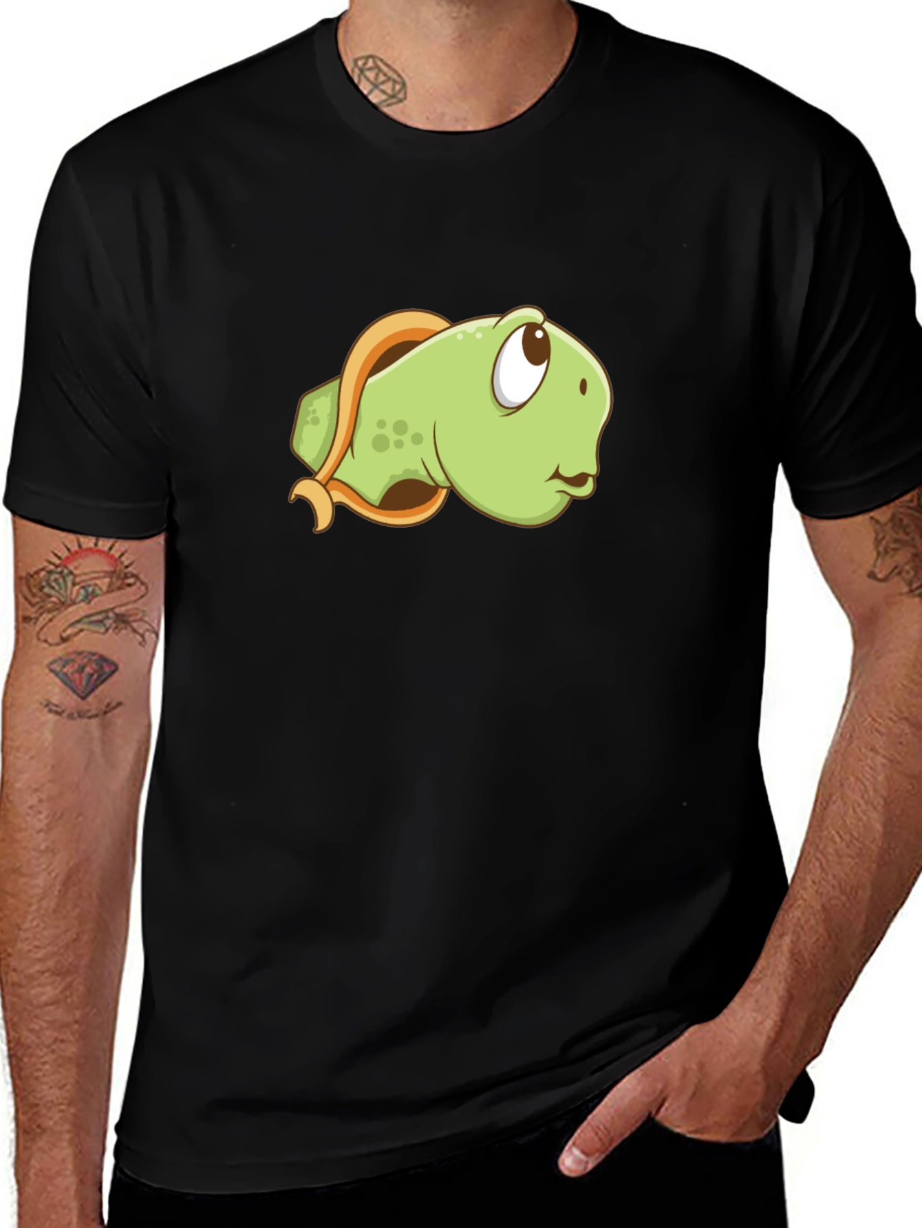 Variant 16 of Cartoon Turtle Graphic Tee - Black Casual Shirt
