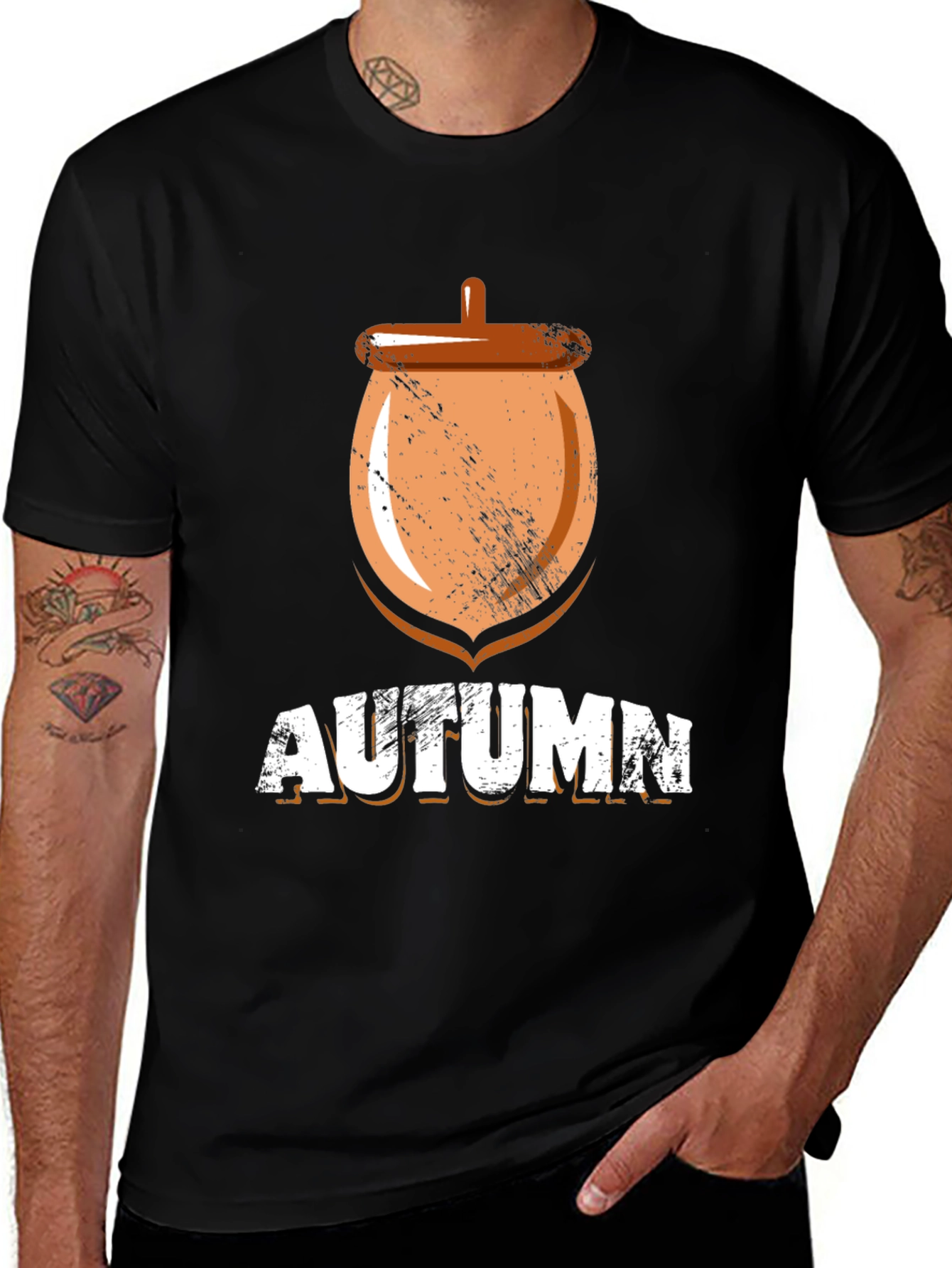 Variant 12 of Autumn Acorn Graphic Tee - Black Cotton T-Shirt