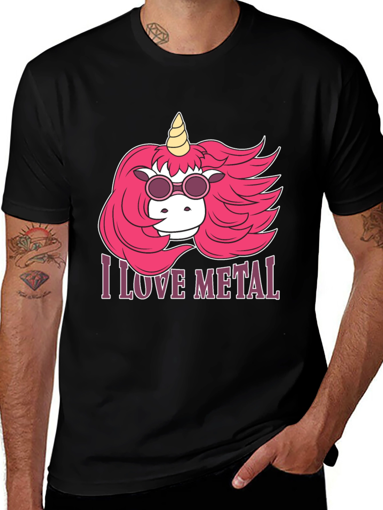 Variant 19 of I Love Metal Unicorn Graphic Tee - Black