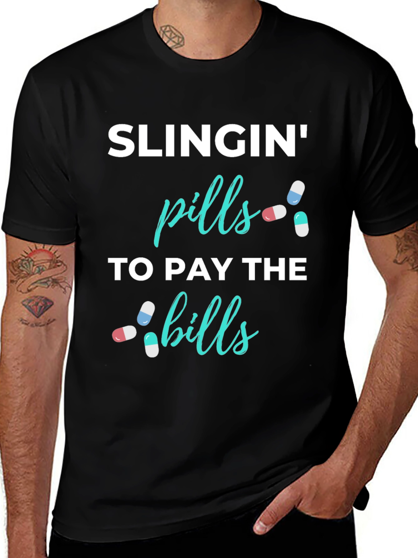 Black Slingin' Pills Funny Graphic T-Shirt main image