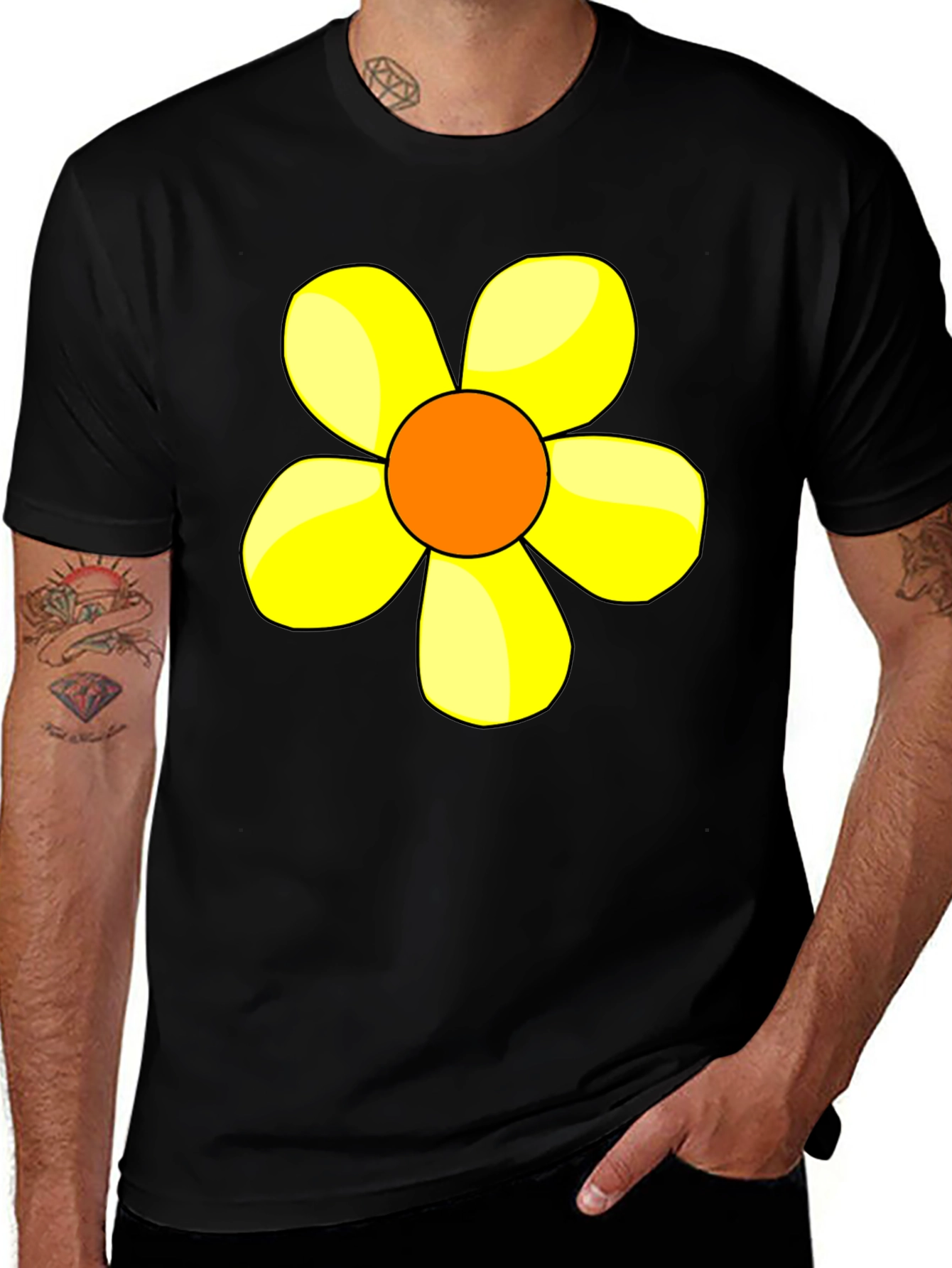 Variant 7 of Black T-Shirt with Yellow Flower Graphic