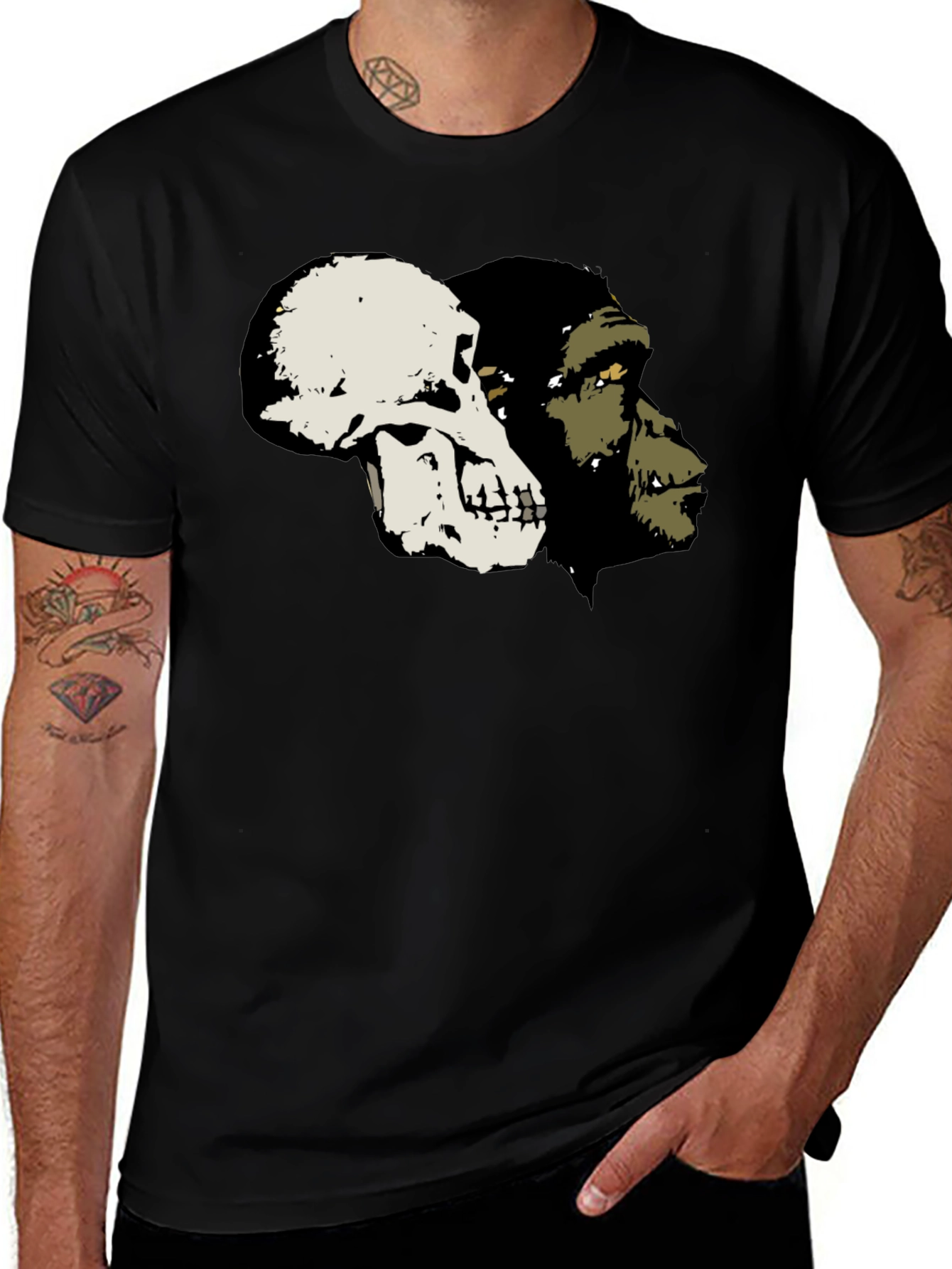 Variant 9 of Primate Evolution Graphic Tee - Skull & Ape